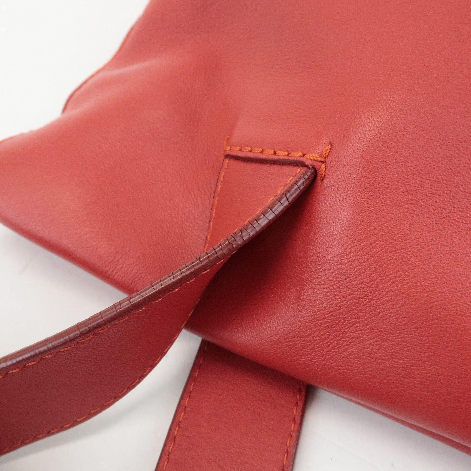 LOEWE Anagram Leather Shopper Tote Bag Shoulder Bag Red Used