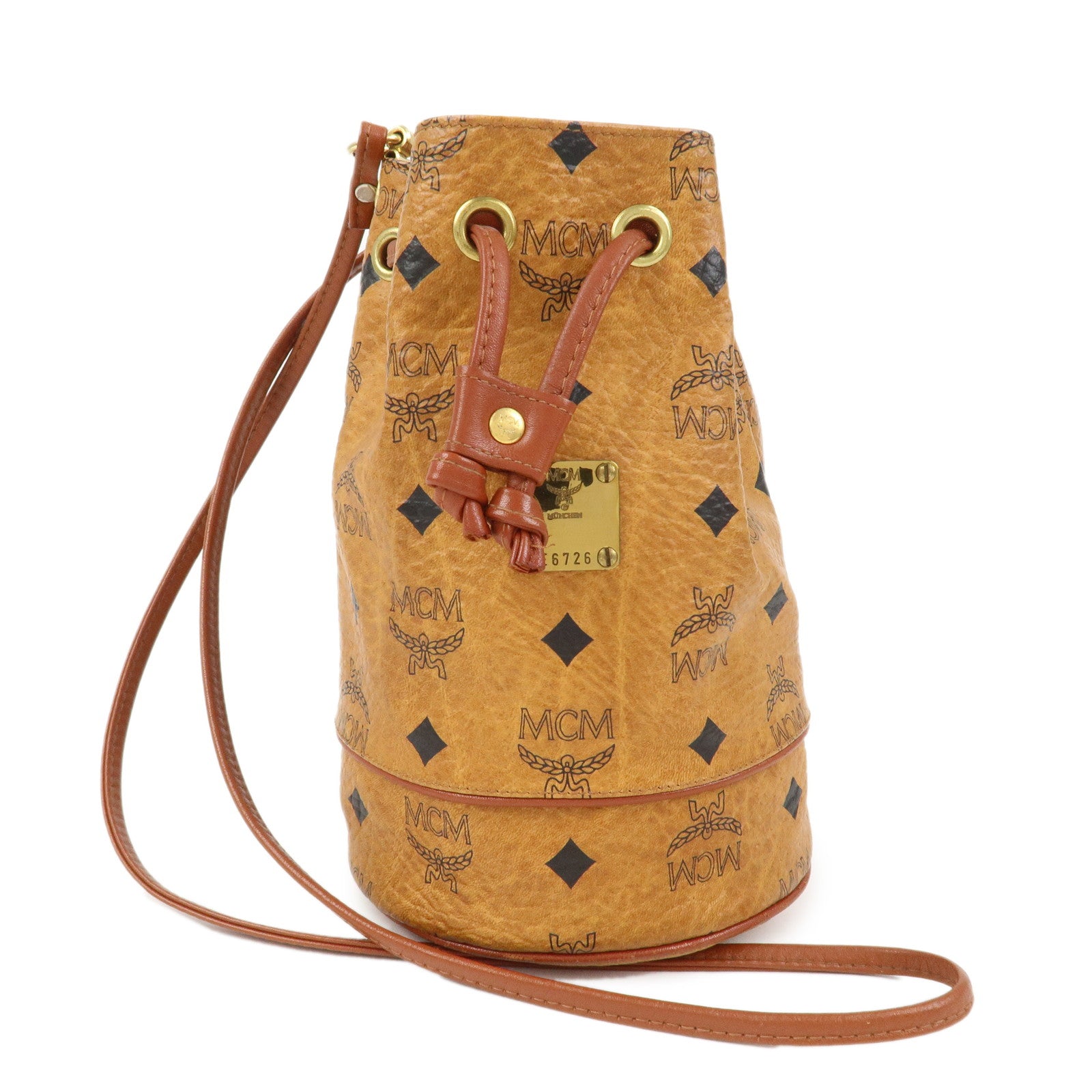 MCM Logo Leather Shoulder Bag Crossbody Bag Brown