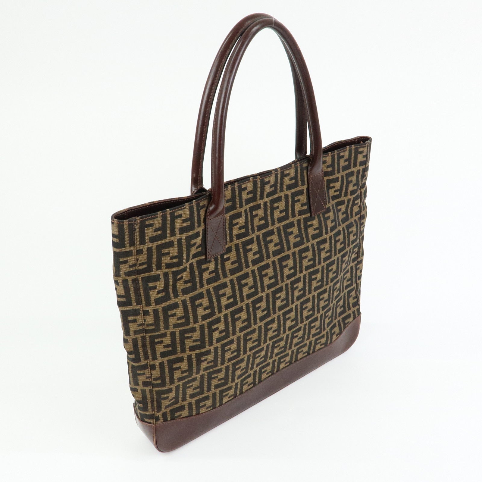 FENDI Zucca Canvas Leather Tote Bag Shoulder Bag Brown 16329