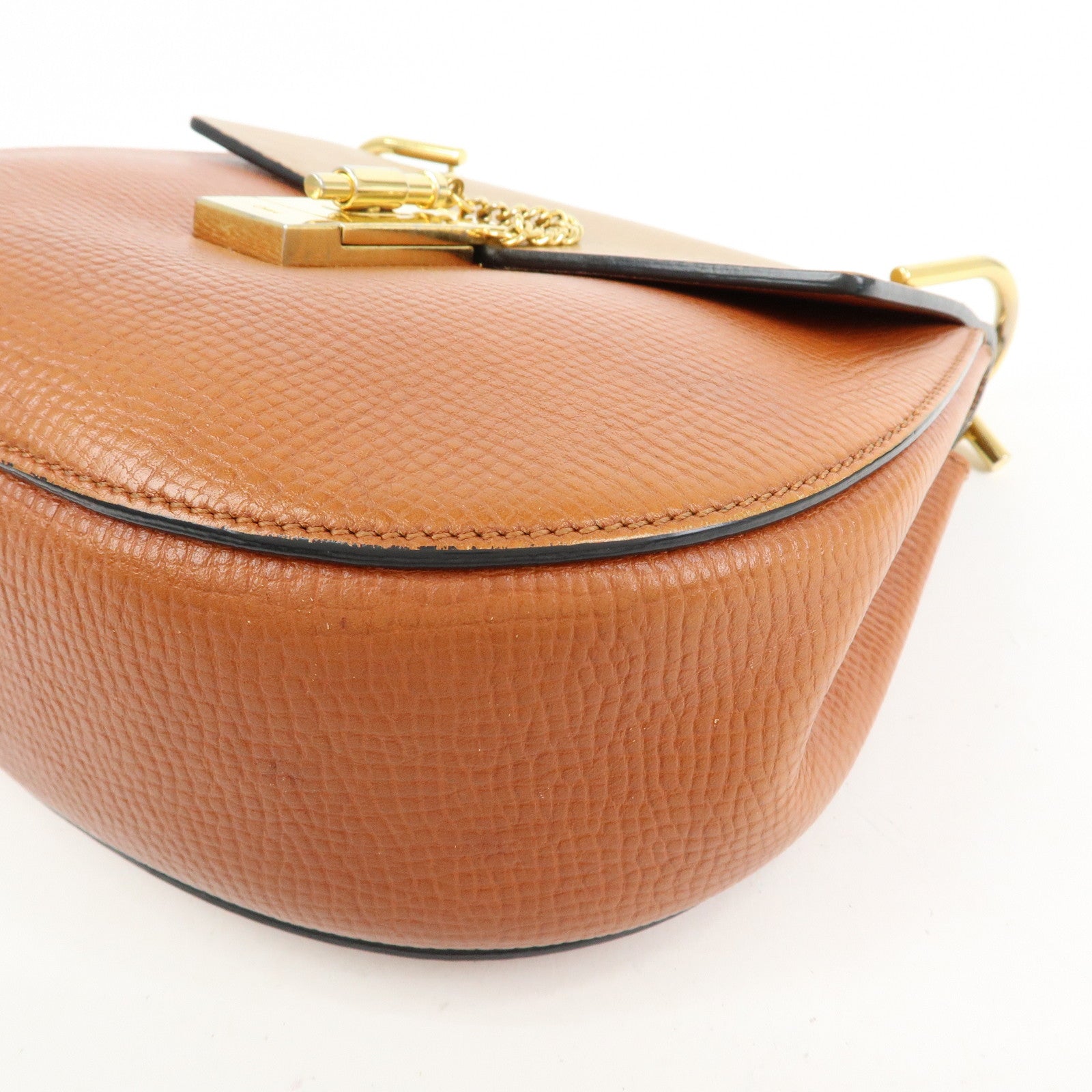 Chloe Drew Leather Chain Shoulder Bag Crossbody Bag Brown Gold