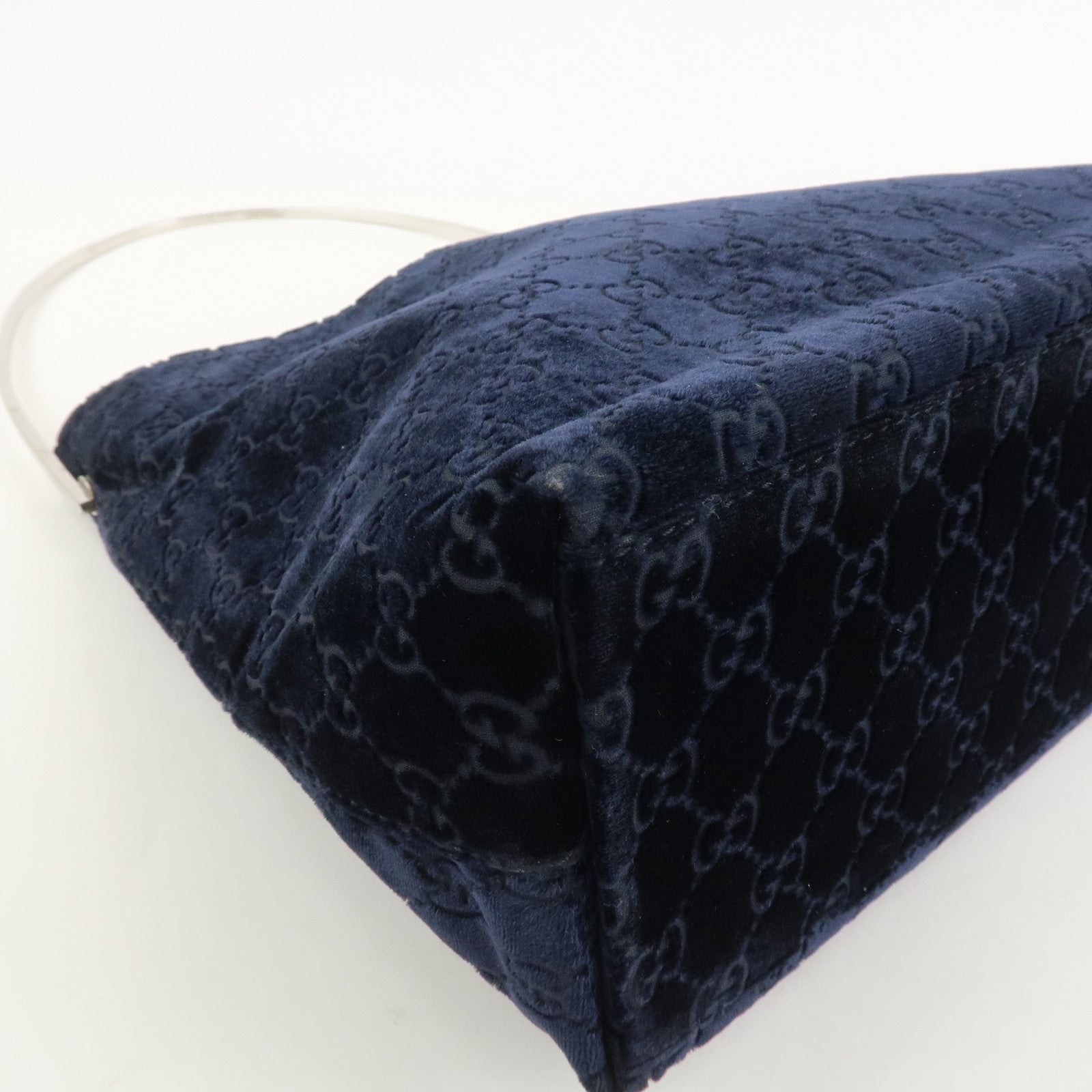 GUCCI Velvet GG Monogram Shoulder Bag Hand Bag Navy 001・2123