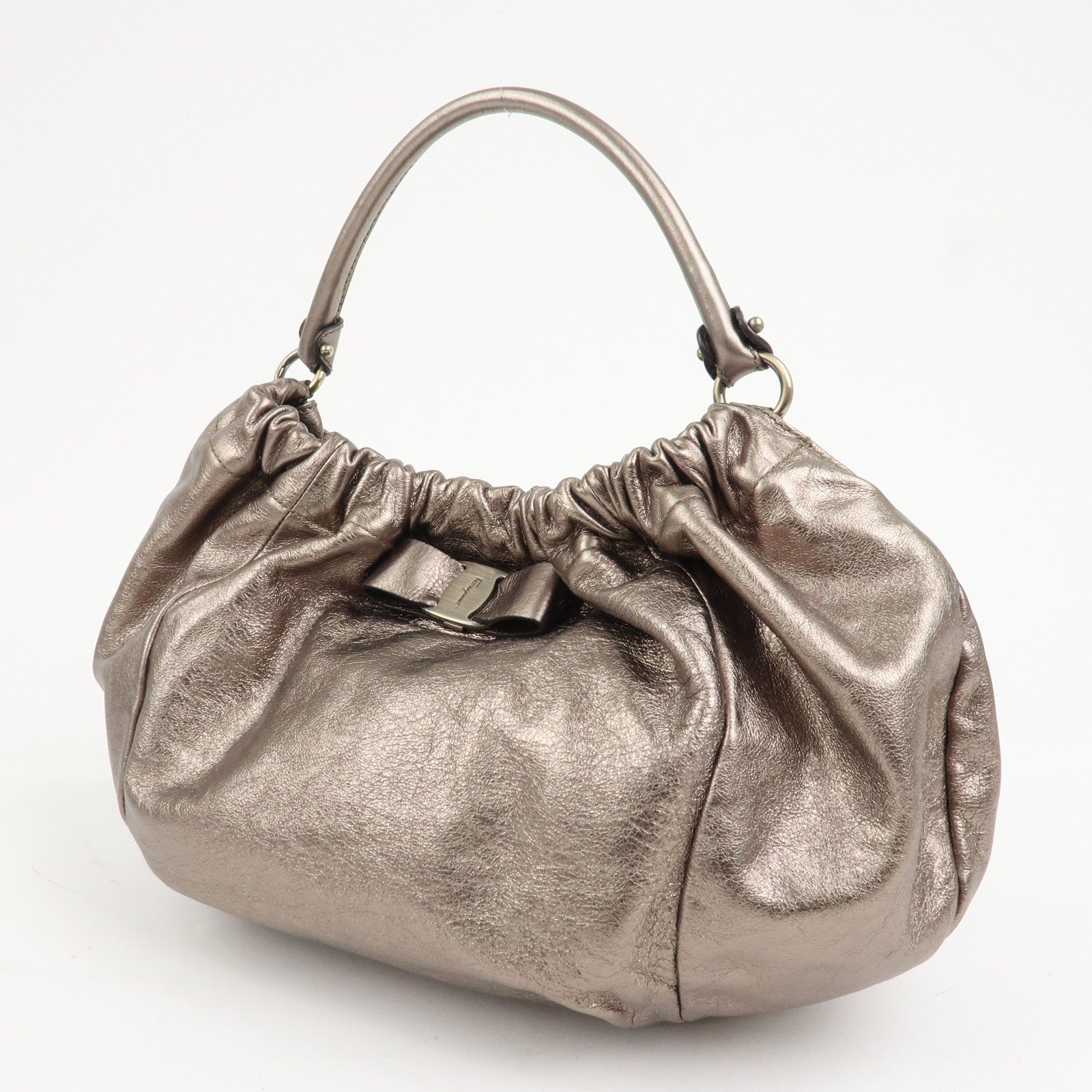 Ferragamo Vara Ribbon Leather Shoulder Bag Hand Bag Bronze