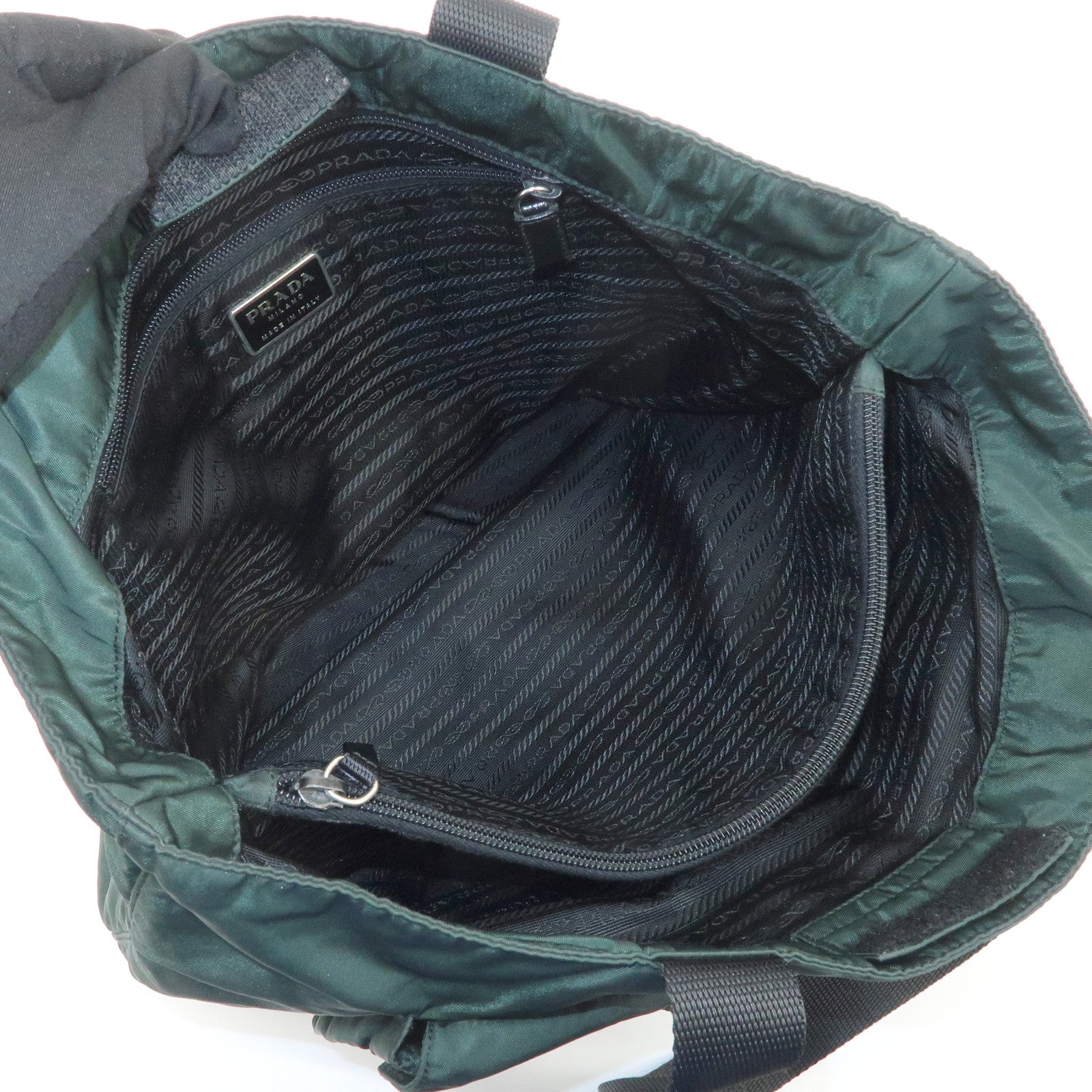 PRADA Triangle Logo Nylon Leather Shoulder Bag Hand Dark Green