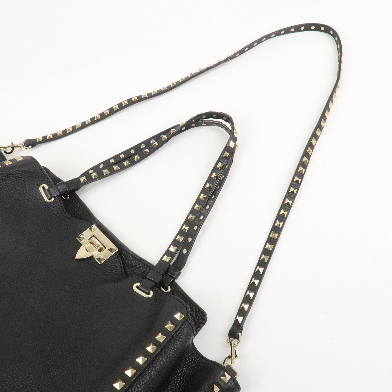 VALENTINO Rockstud Leather Tote Bag Hand Bag Shoulder Bag Black