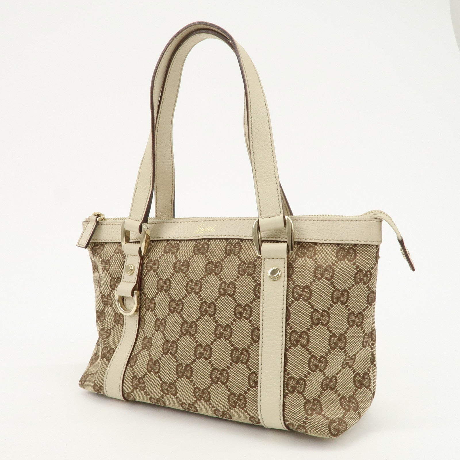 GUCCI Abbey GG Canvas Leather Tote Bag Hand Bag Beige Ivory 141471