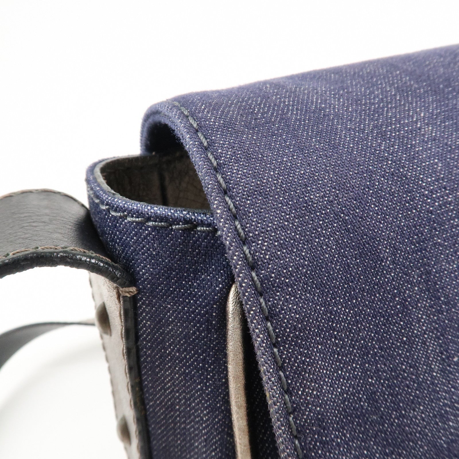 Chloe Denim Leather Shoulder Bag Crossbody Bag Indigo Blue Silver Used