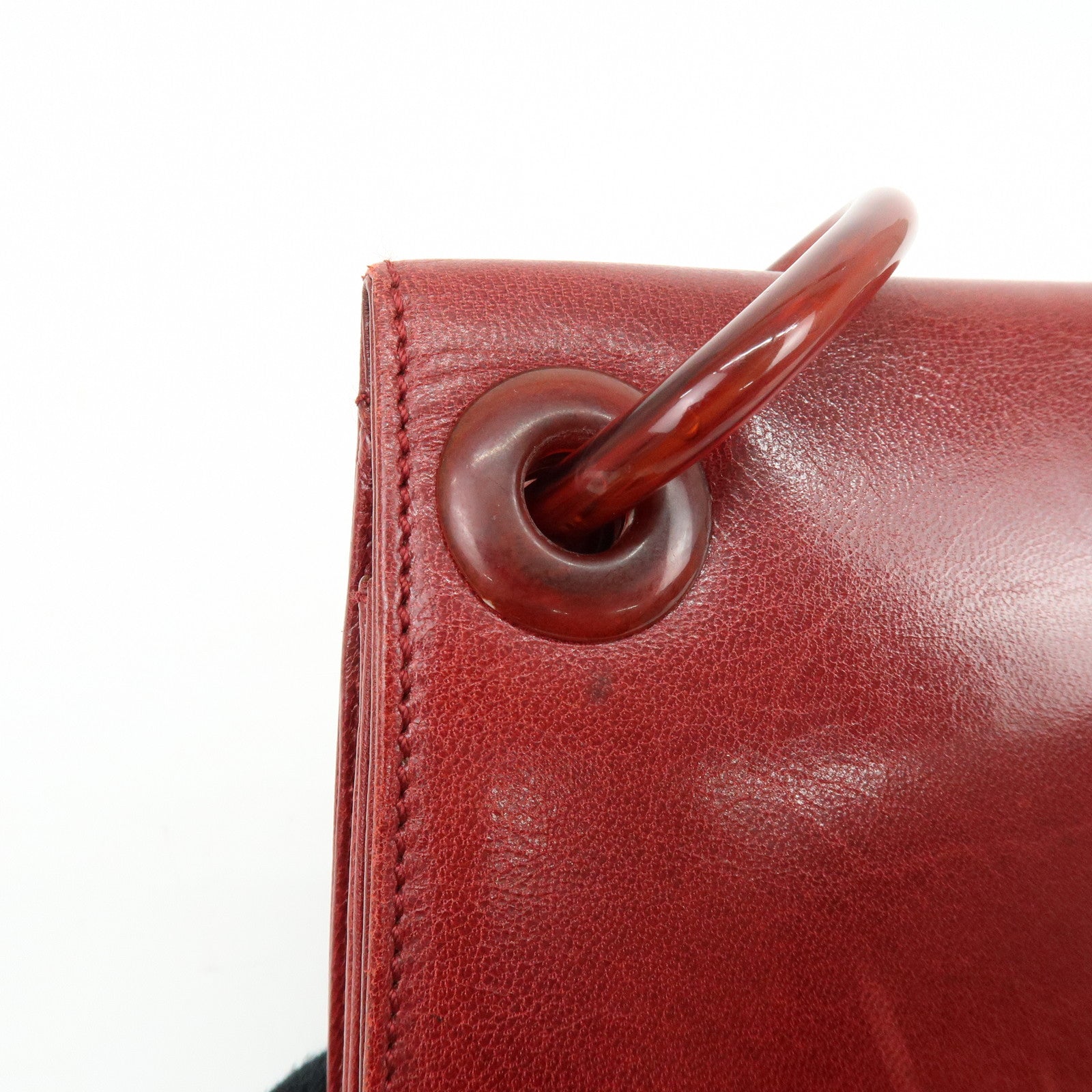 PRADA Logo Leather Plastic Chain Shoulder Bag Hand Bag Red