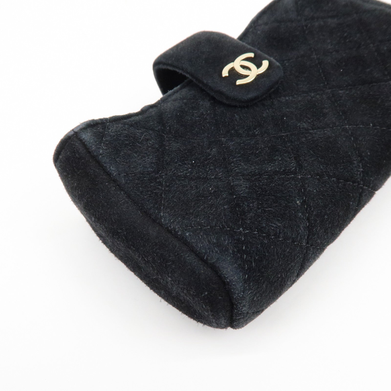 CHANEL Matelasse COCO Mark Suede Cosmetic Makeup Pouch Black