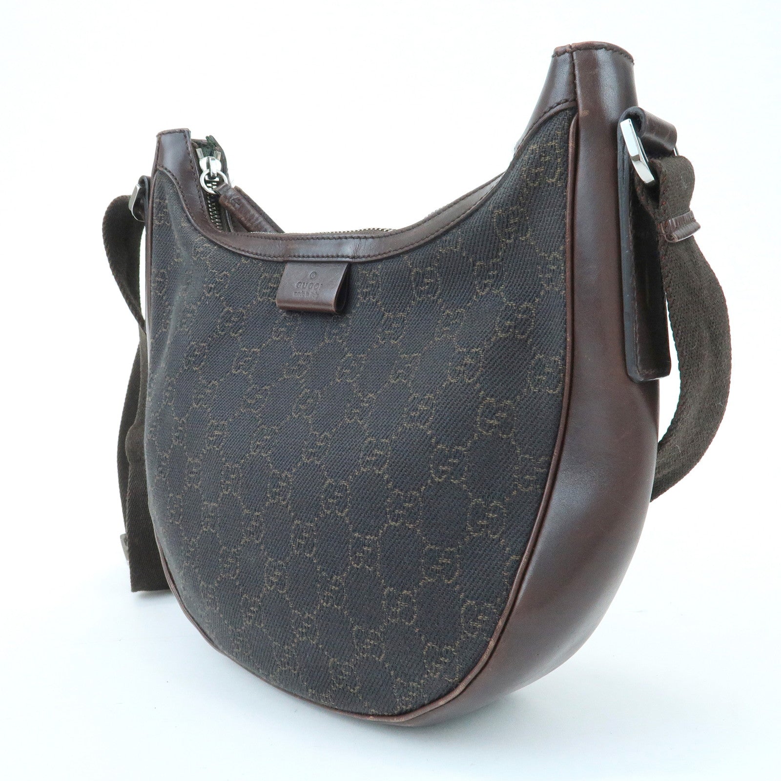 GUCCI GG Denim Leather Shoulder Crossbody Bag Dark Brown 101682