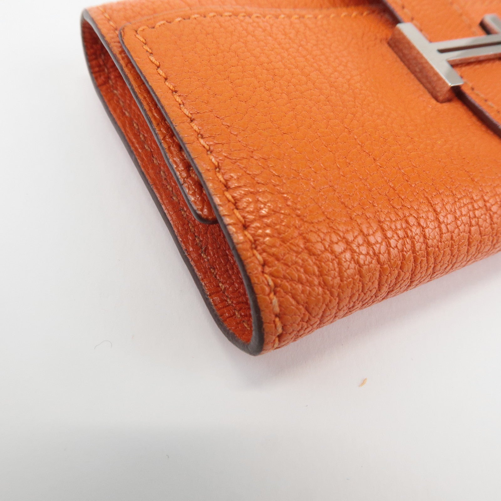 HERMES Shable Bean Leather 4 Rings Key Case I Stamped Orange