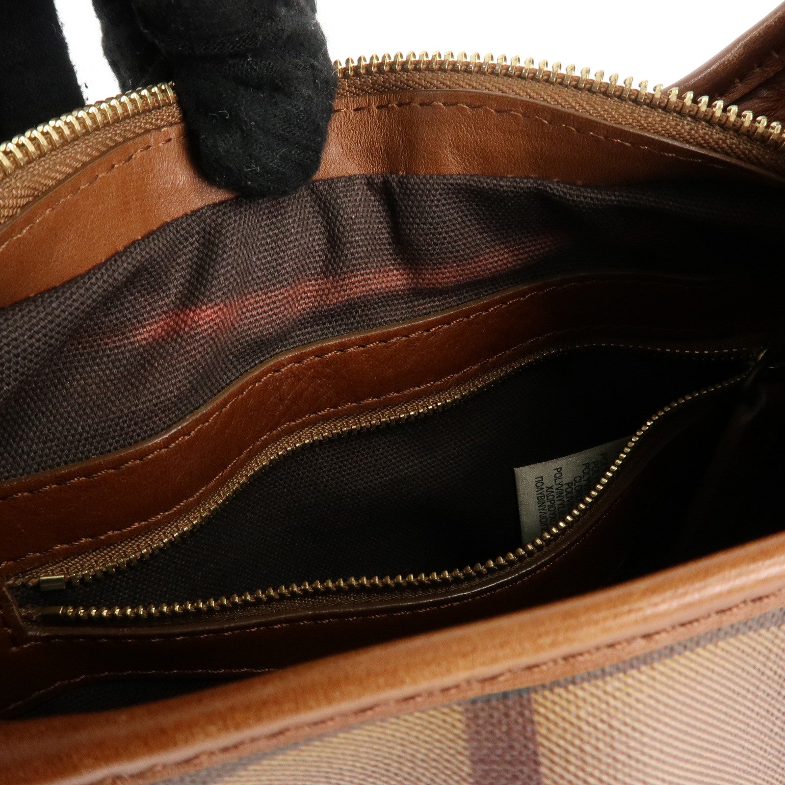 BURBERRY Nova Plaid PVC Leather Shoulder Bag Hand Bag Brown Used