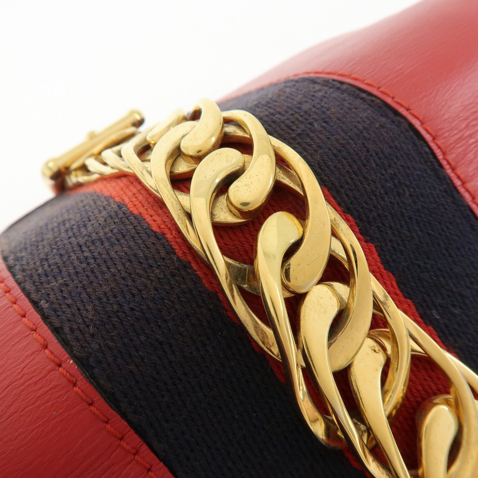 GUCCI Sylvie Sherry Leather Chain Mini Shoulder Bag Red Navy 494646