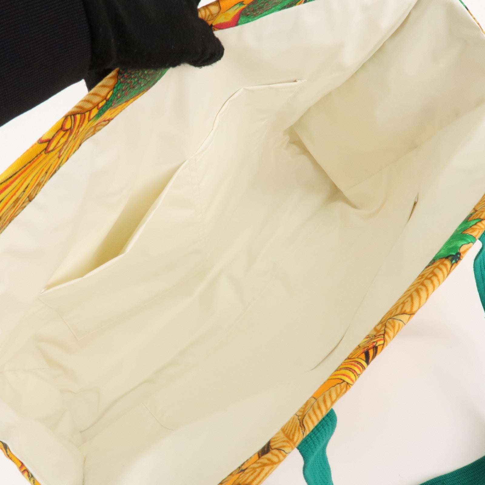 HERMES  Cotton Canvas Tote Bag Shoulder Bag Parrot Pattern Orange Green Used