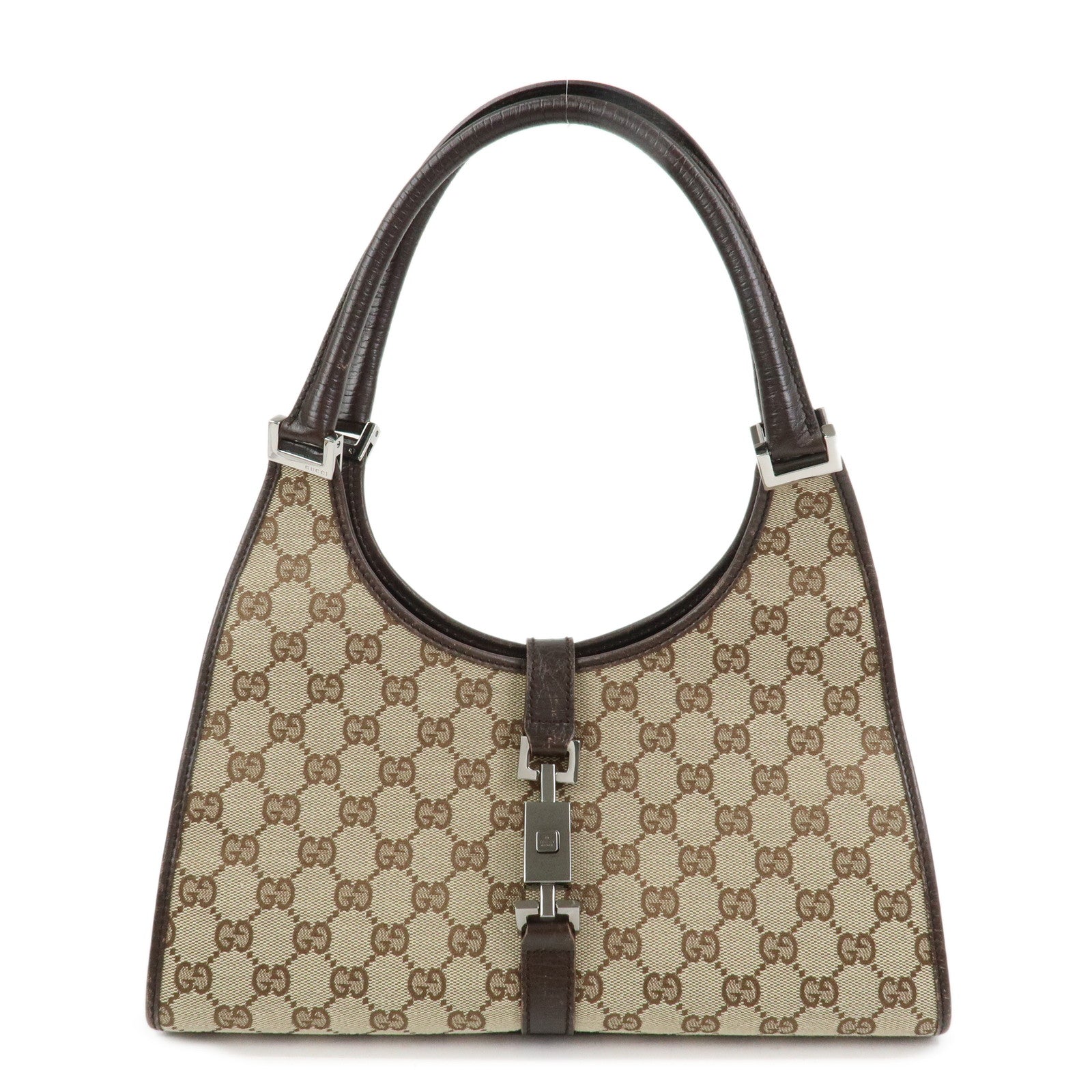 GUCCI Jackie Canvas Leather Shoulder Bag Hand Bag Beige Brown 01719