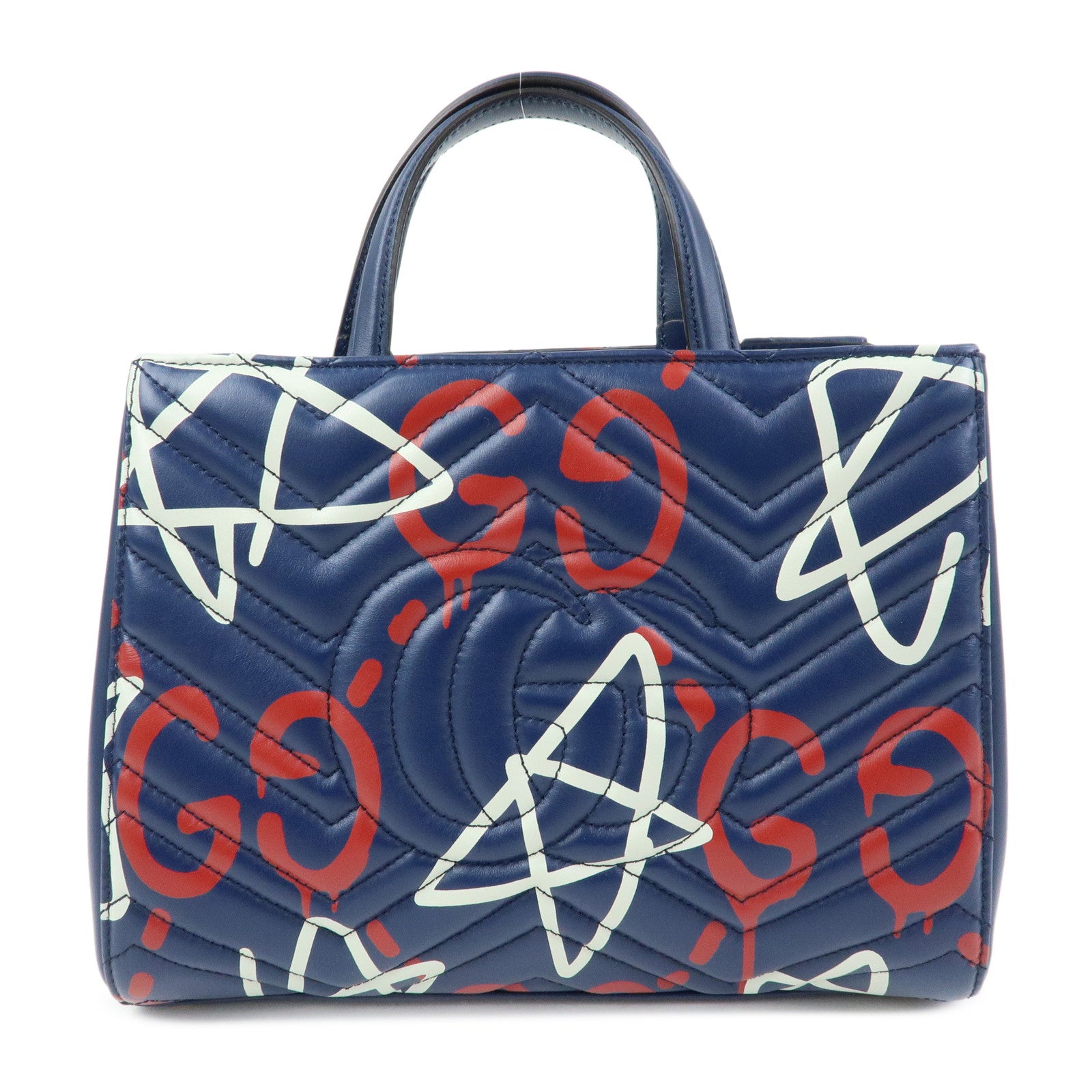 GUCCI GG Marmont Ghost Leather 2Way Hand Bag Navy Red White 448054