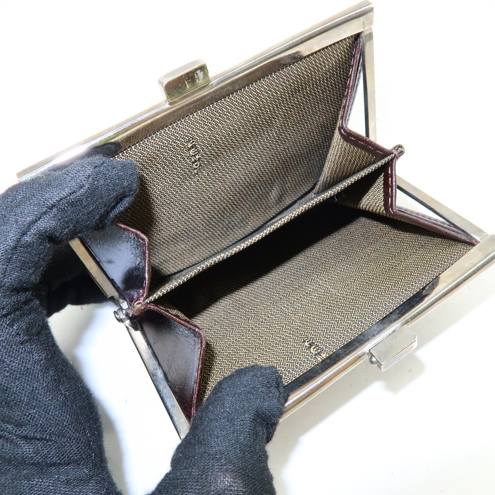 FEND Zucca Canvas Leather Compact Wallet Coin Case Brown