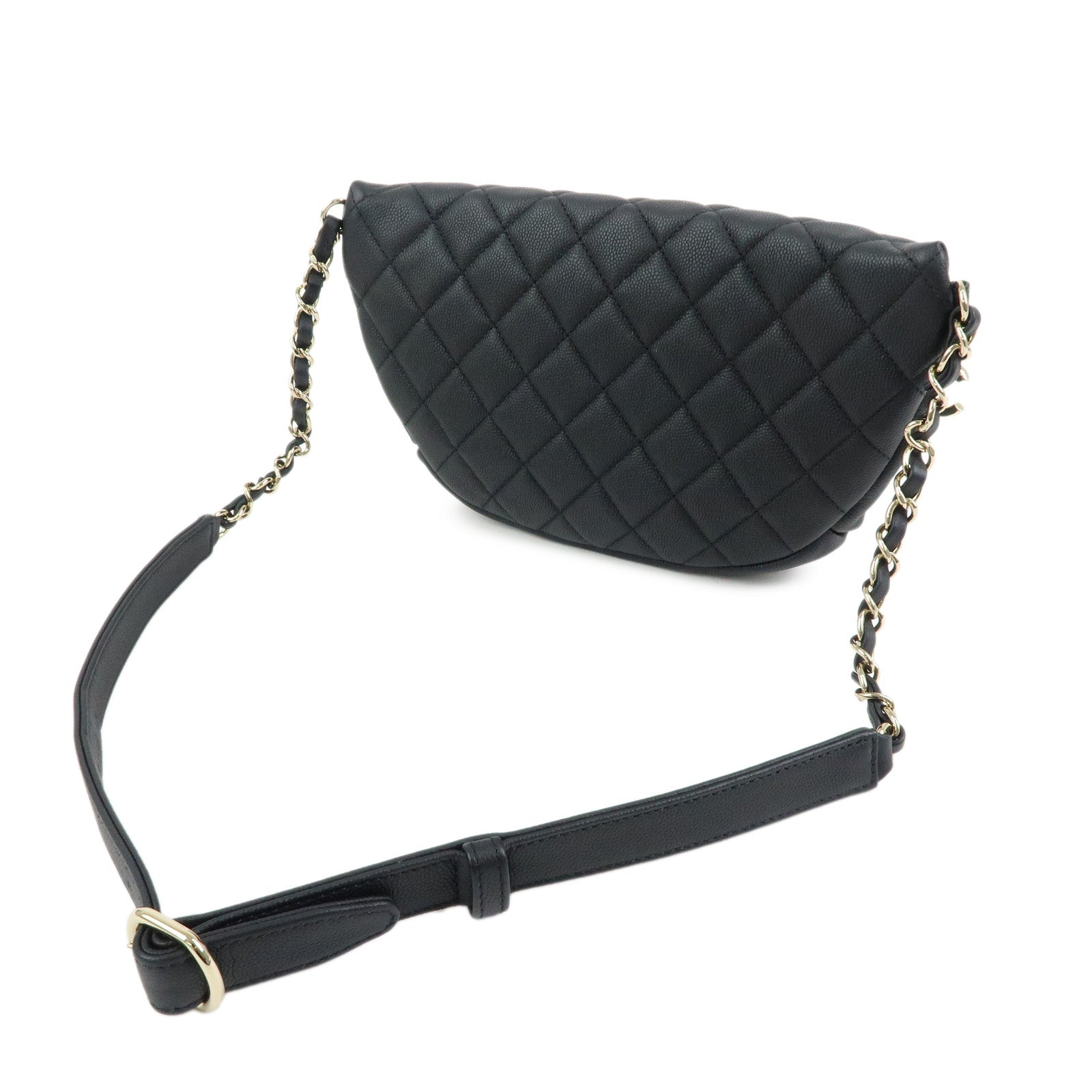 CHANEL Matelasse Caviarskin Waist Pouch Bag Body Bag Black