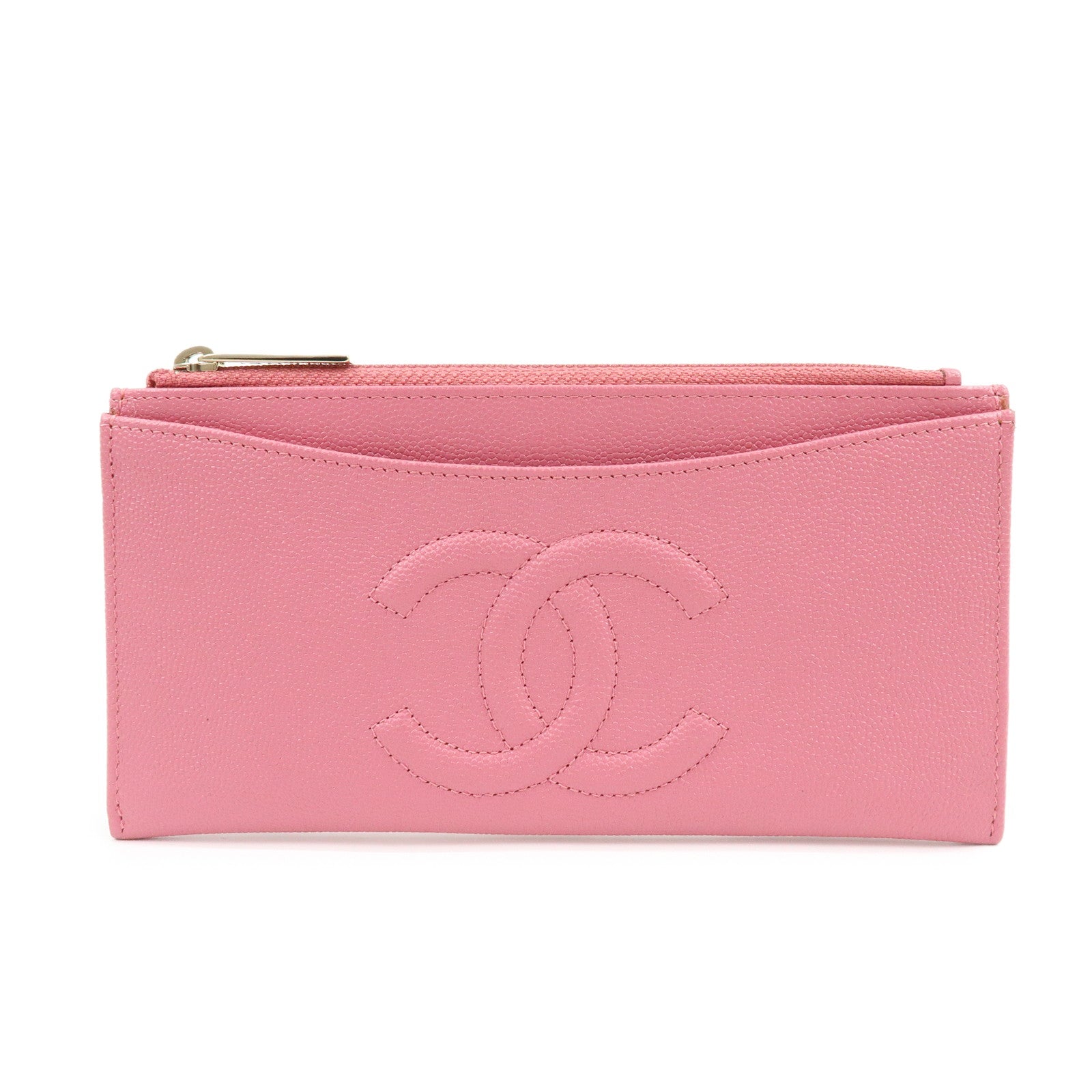 CHANEL COCO Mark Metiers D’Art Caviarskin Fragment Card Case Pink