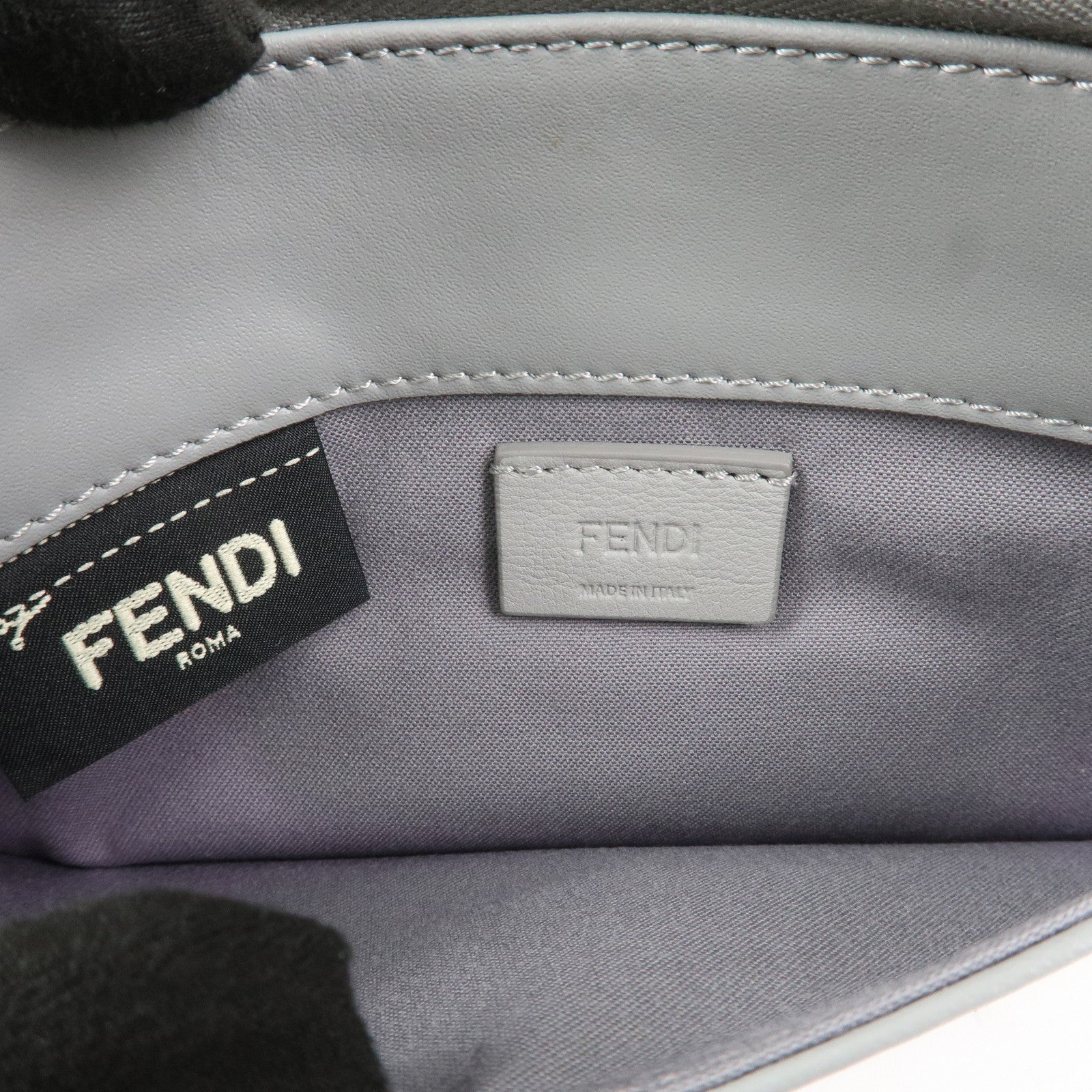 FENDI Leather Studs Shoulder Bag Hand Bag Grey 8M0346