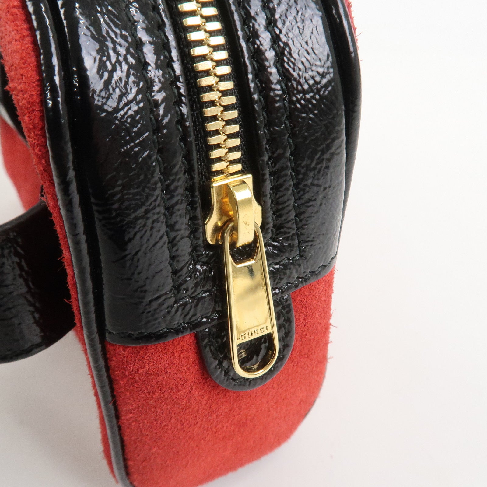 GUCCI Sherry GG Marmont Suede Waist Pouch Body Bag Red Black 517076