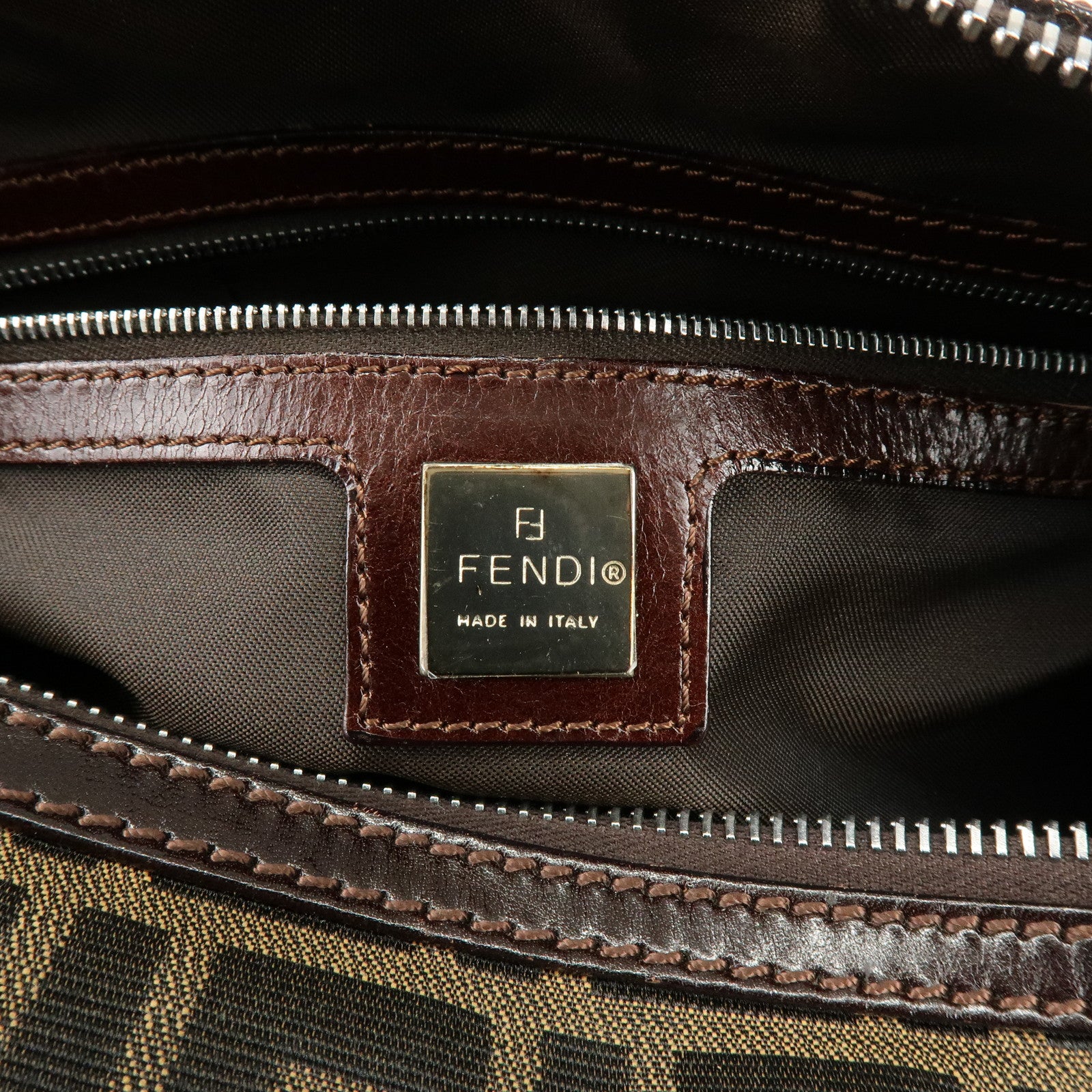 FENDI Zucca Canvas Leather Boston Bag Hand Bag Brown 16327