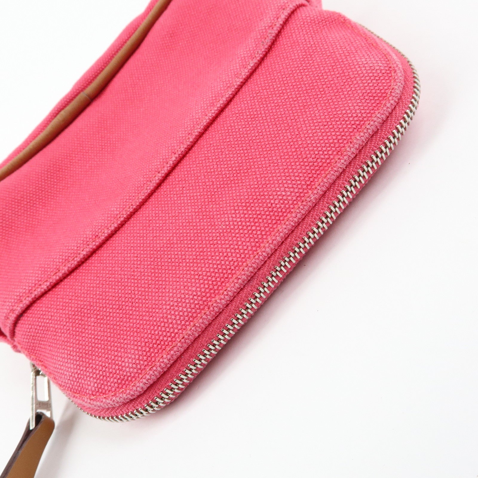 HERMES Canvas Leather Bolide Pouch Cosmetic Case Mini 16 Pink