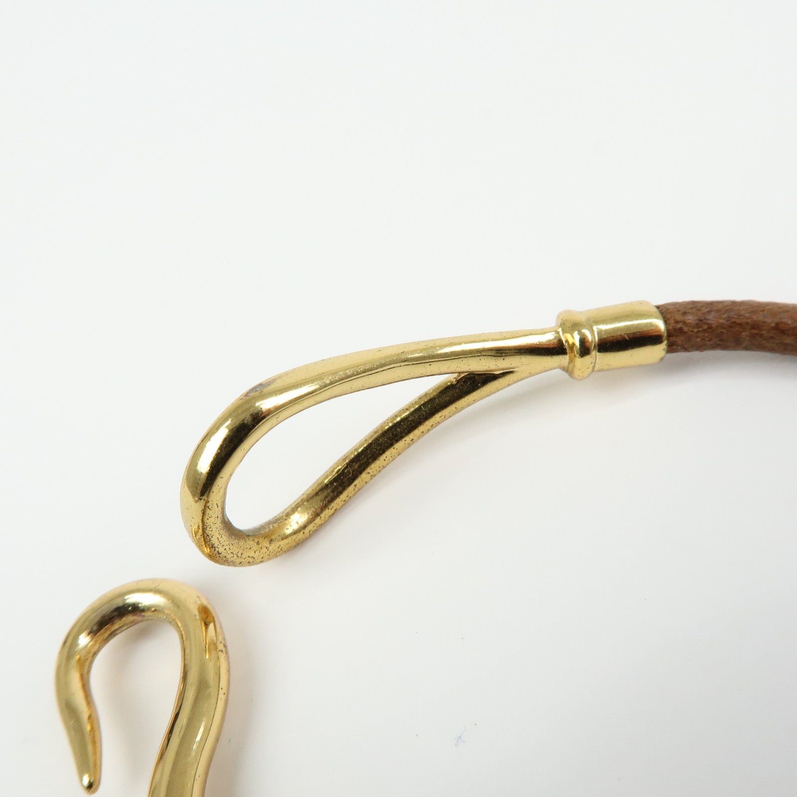 HERMES Jumbo Choker Leather Metal Bracelet Brown Gold