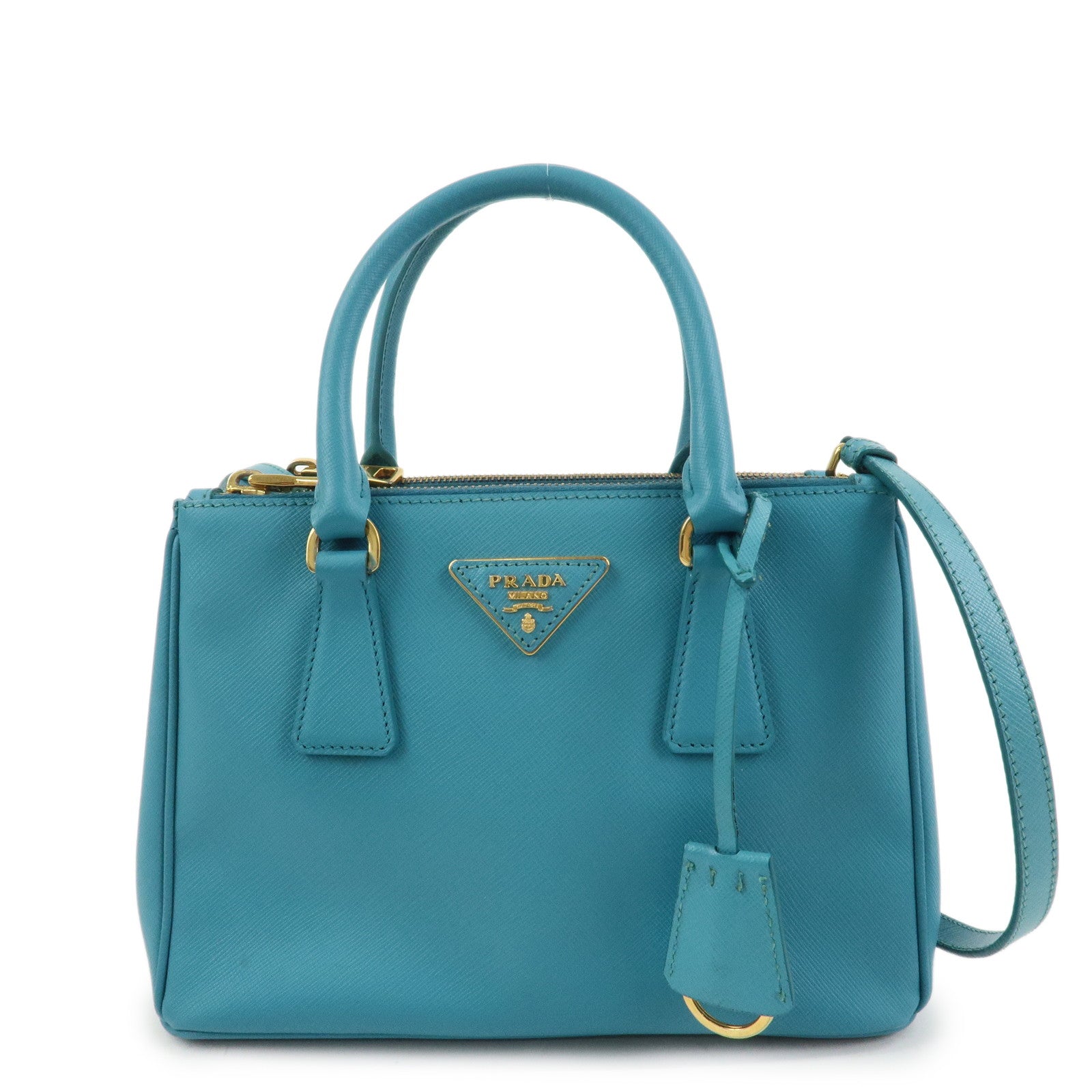 PRADA Galleria Saffiano Lux Leather 2Way Bag Hand Bag Blue BN2402