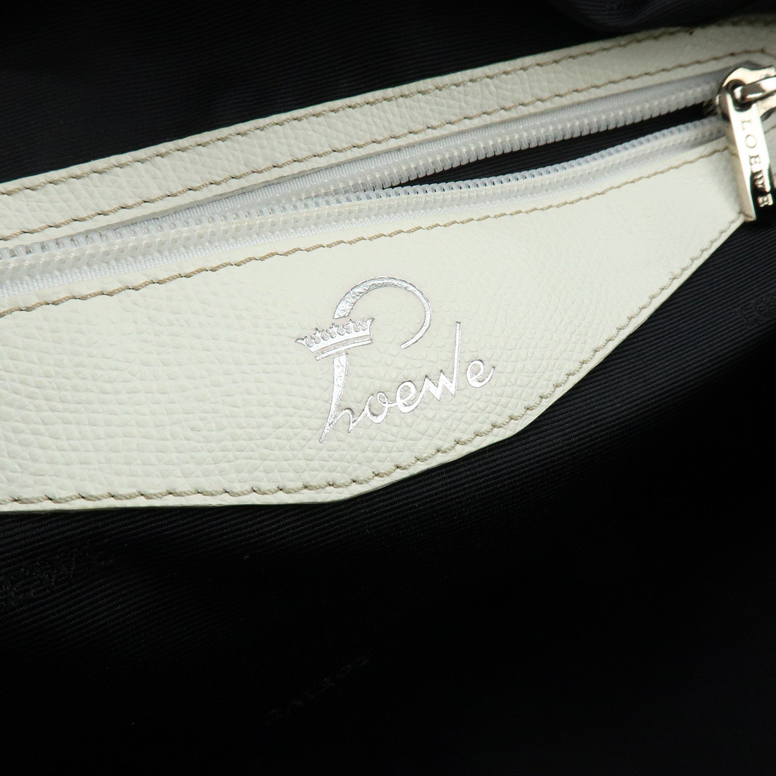 LOEWE Logo Side Pocket Leather Boston Bag Hand Bag White