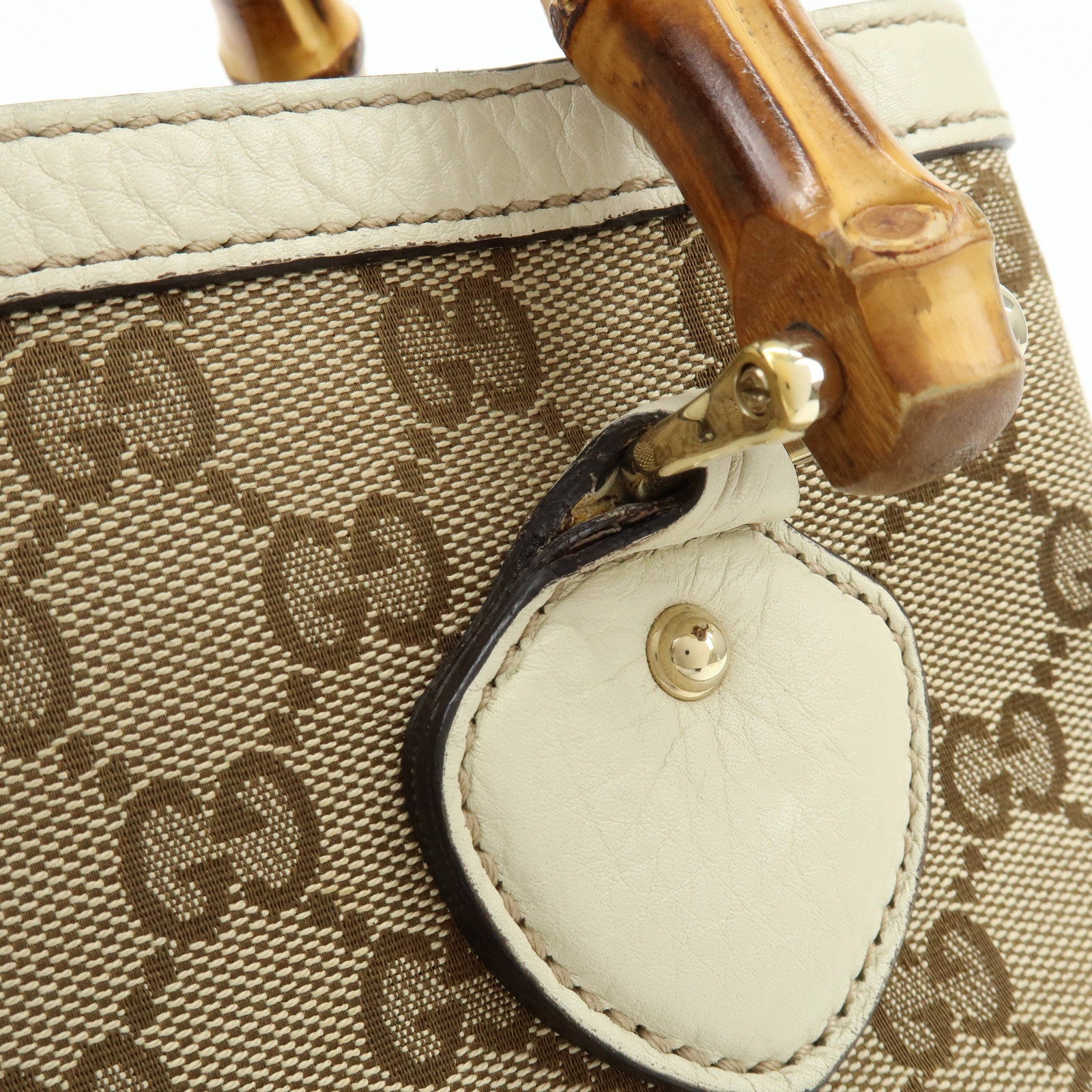 GUCCI Bamboo GG Canvas Leather 2Way Hand Shoulder Bag White 308360