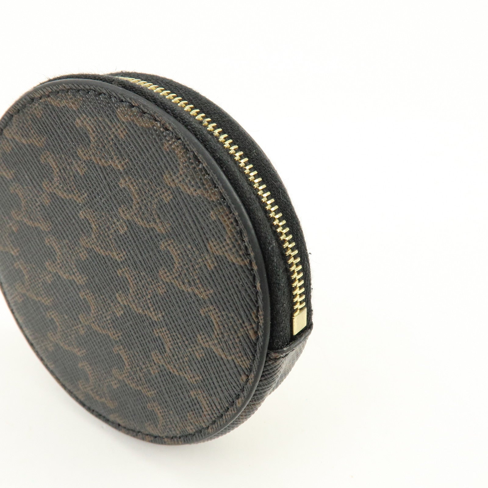 CELINE Triomphe PVC Leather Coin Case Coin Wallet Black Brown