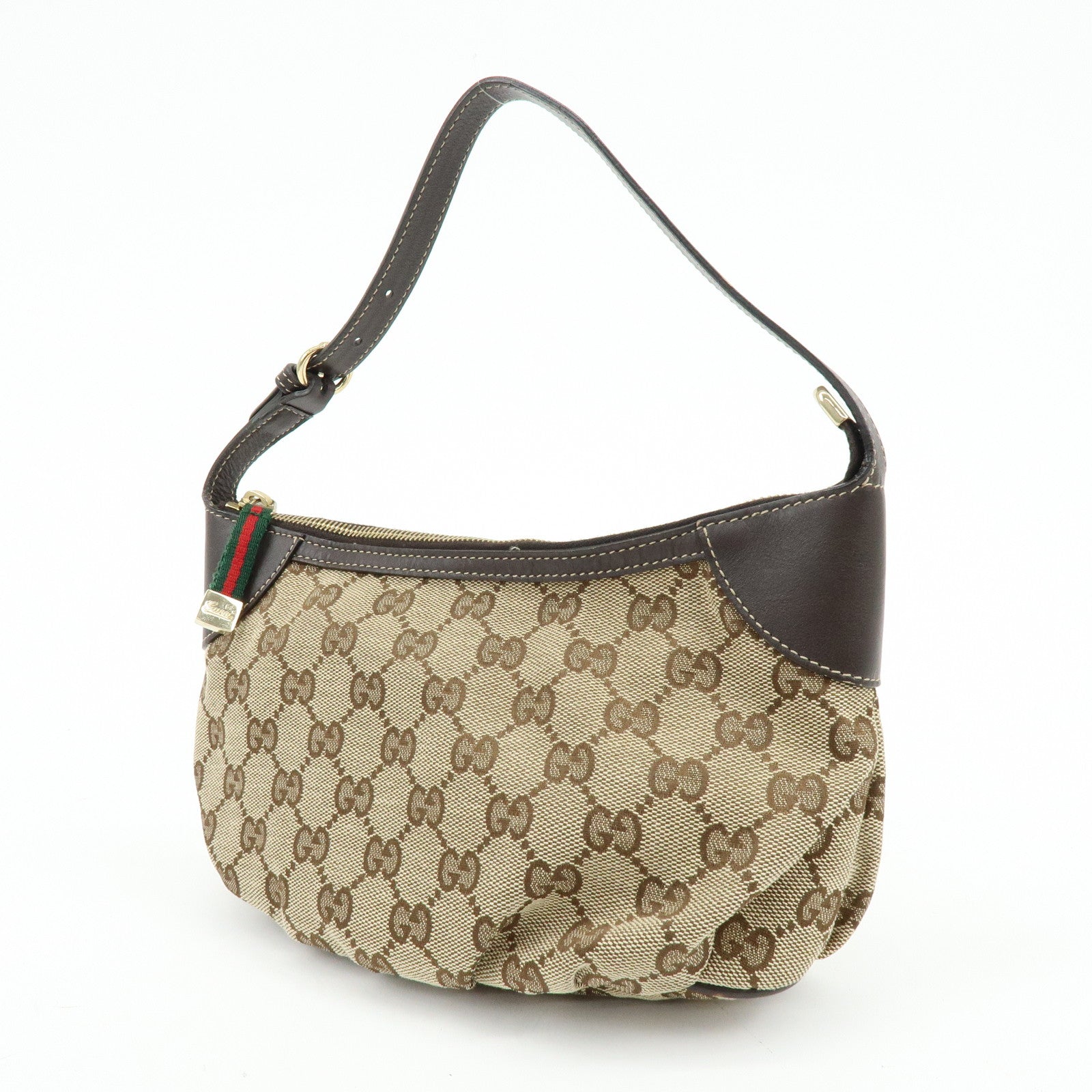 GUCCI Sherry Canvas Leather Accessory Pouch Hand Bag Beige 224093