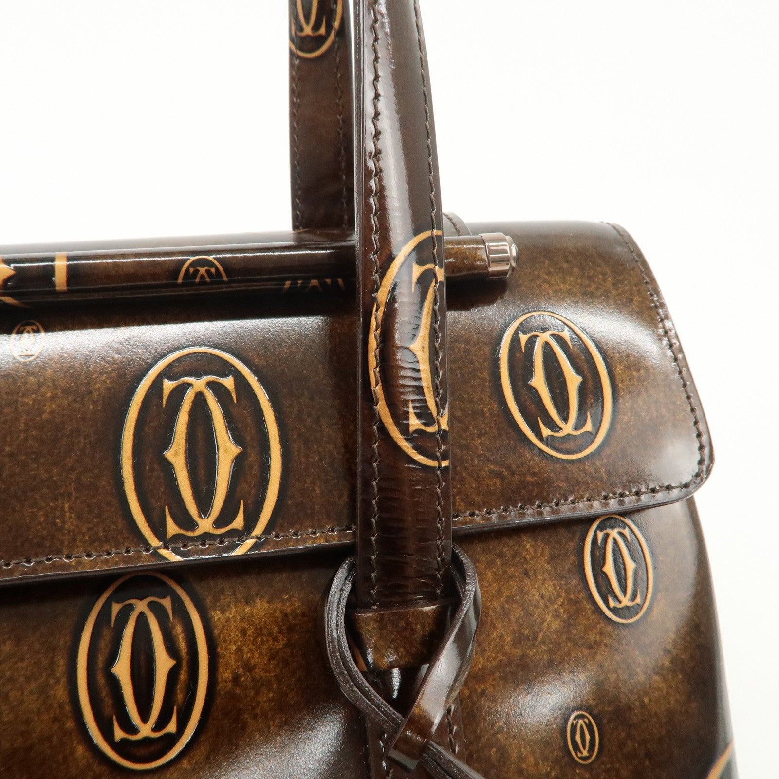 Cartier Happy Birthday 2C Logo Patent Leather Hand Bag Shoulder Bag