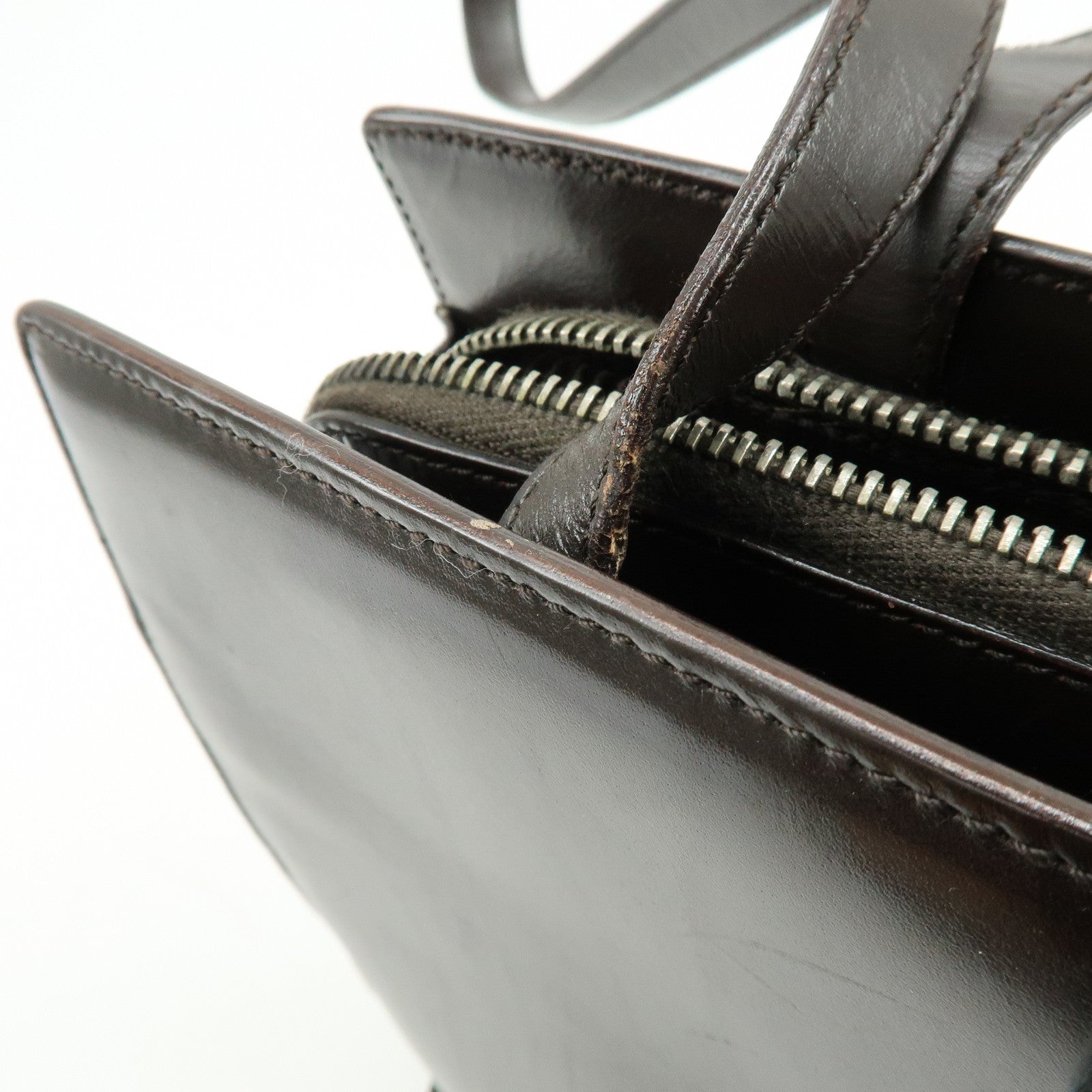 PRADA Logo Leather Tote Bag Shoulder Bag Dark Brown