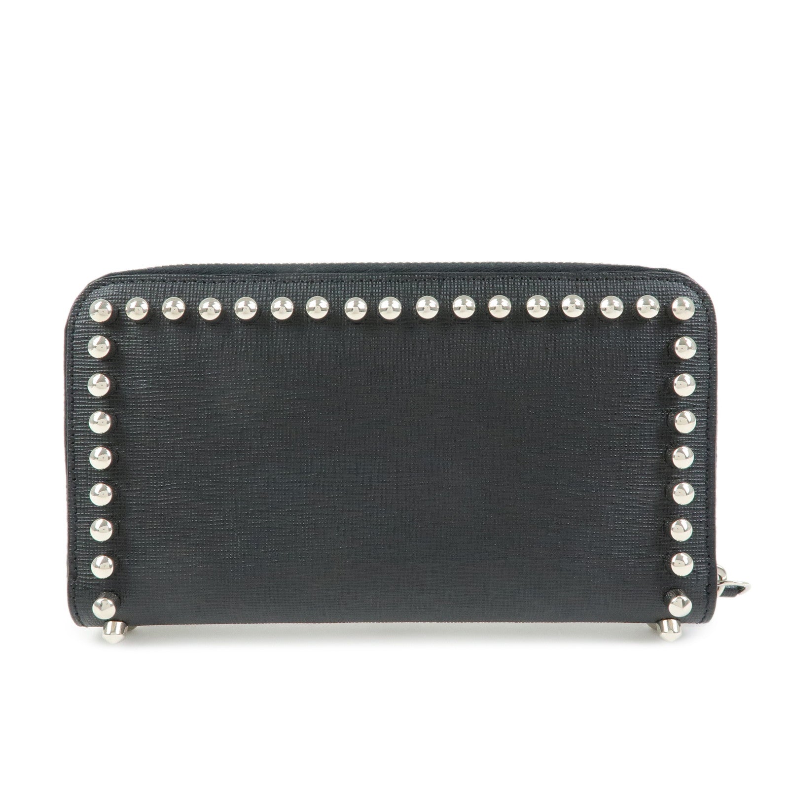 FENDI Leather Studs Zippy Long Wallet Black 8M0299