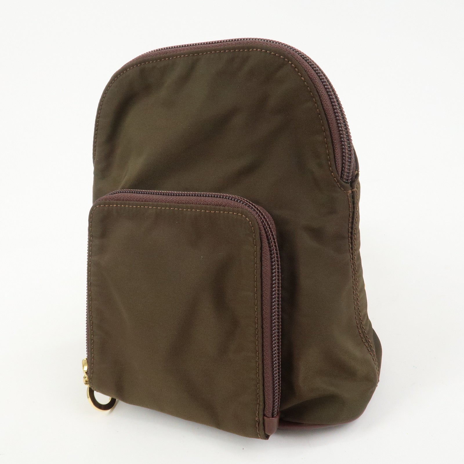 CELINE Logo Nylon Leather Backpack Ruck Sack Brown
