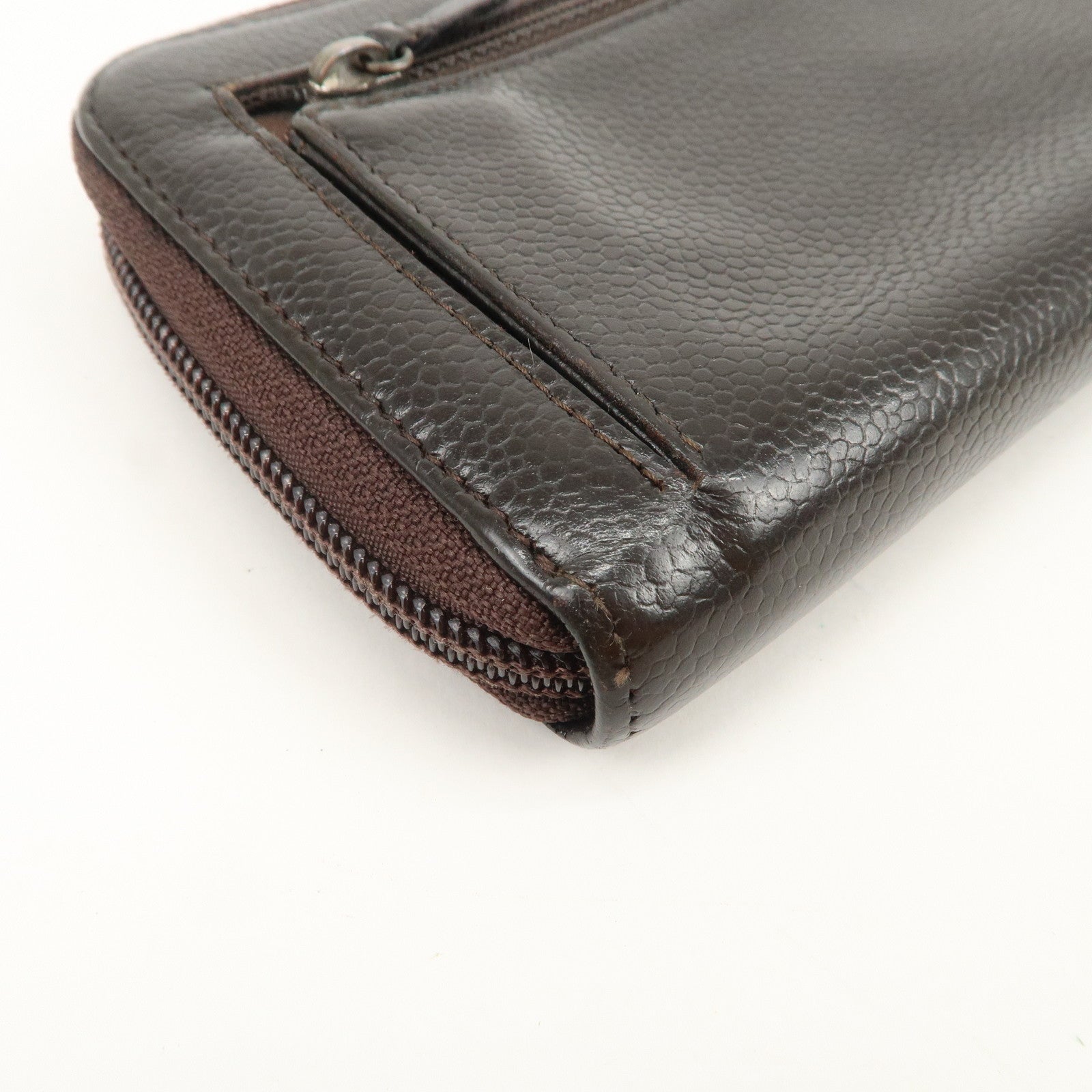 CHANEL COCO Mark Caviarskin Round Zippy Long Wallet Brown