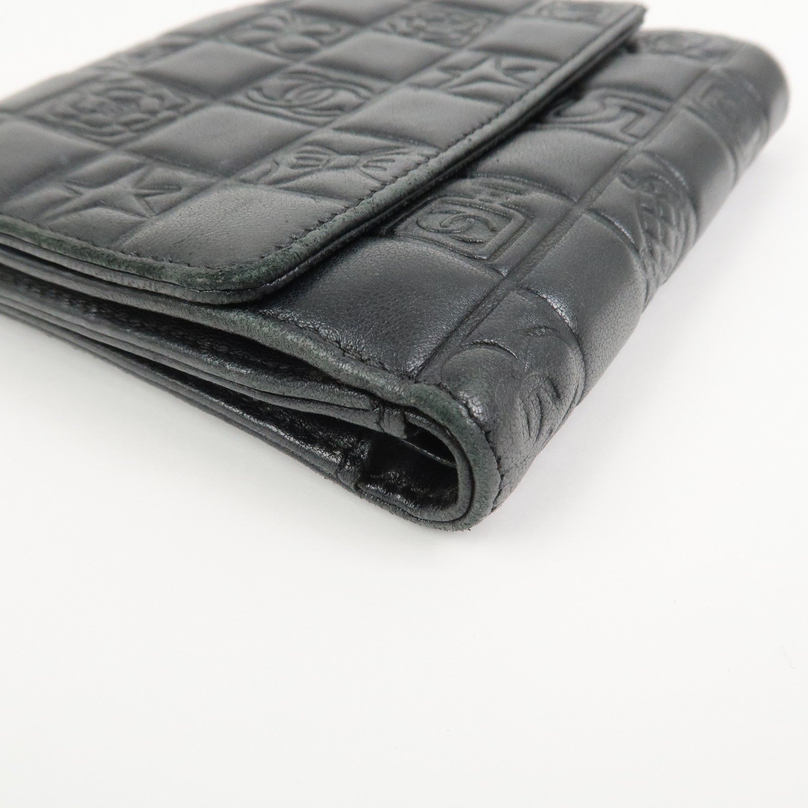 CHANEL Icon Line Lamb Skin W Flap Bi-fold Wallet Black A24212