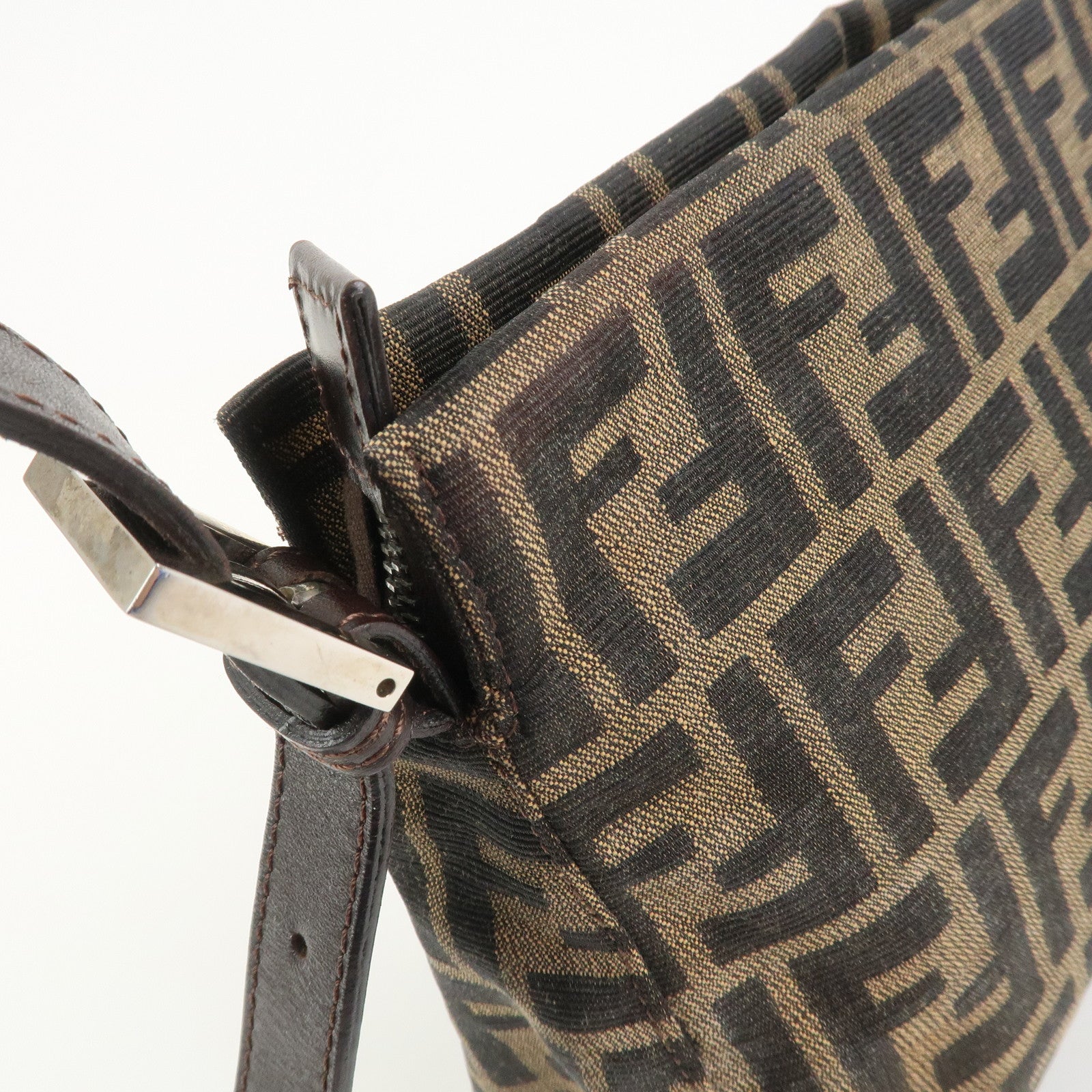 FENDI Zucca Canvas Leather Shoulder Bag Brown Black 26566