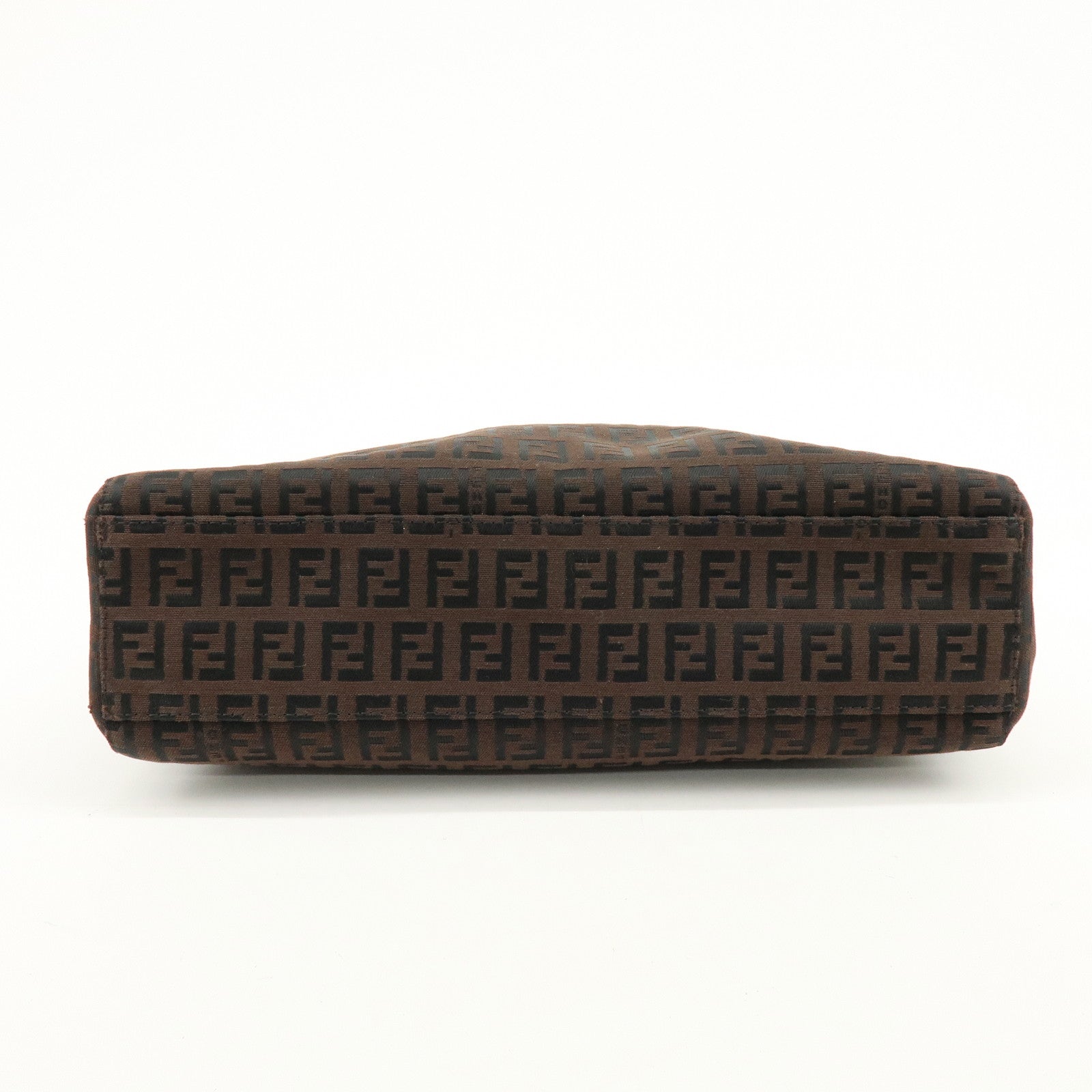 FENDI Zucchino Canvas Leather Tote Bag Shoulder Bag Brown Black