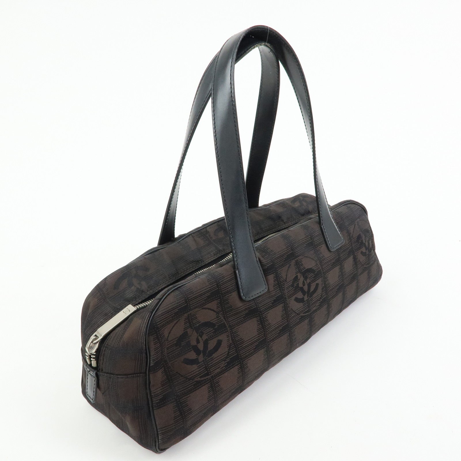 CHANEL New Travel Line Nylon Jacquard Mini Boston Bag Brown A15828