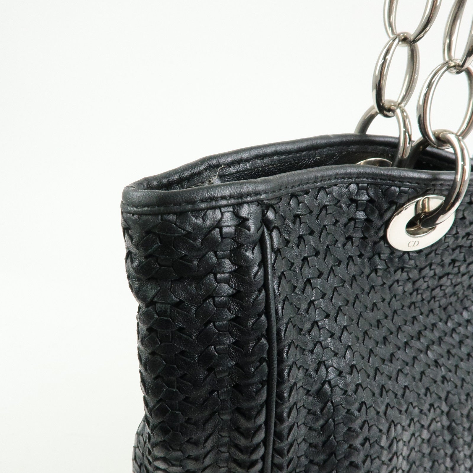 Christian Dior Woven Leather Tote Bag Shoulder Bag Black