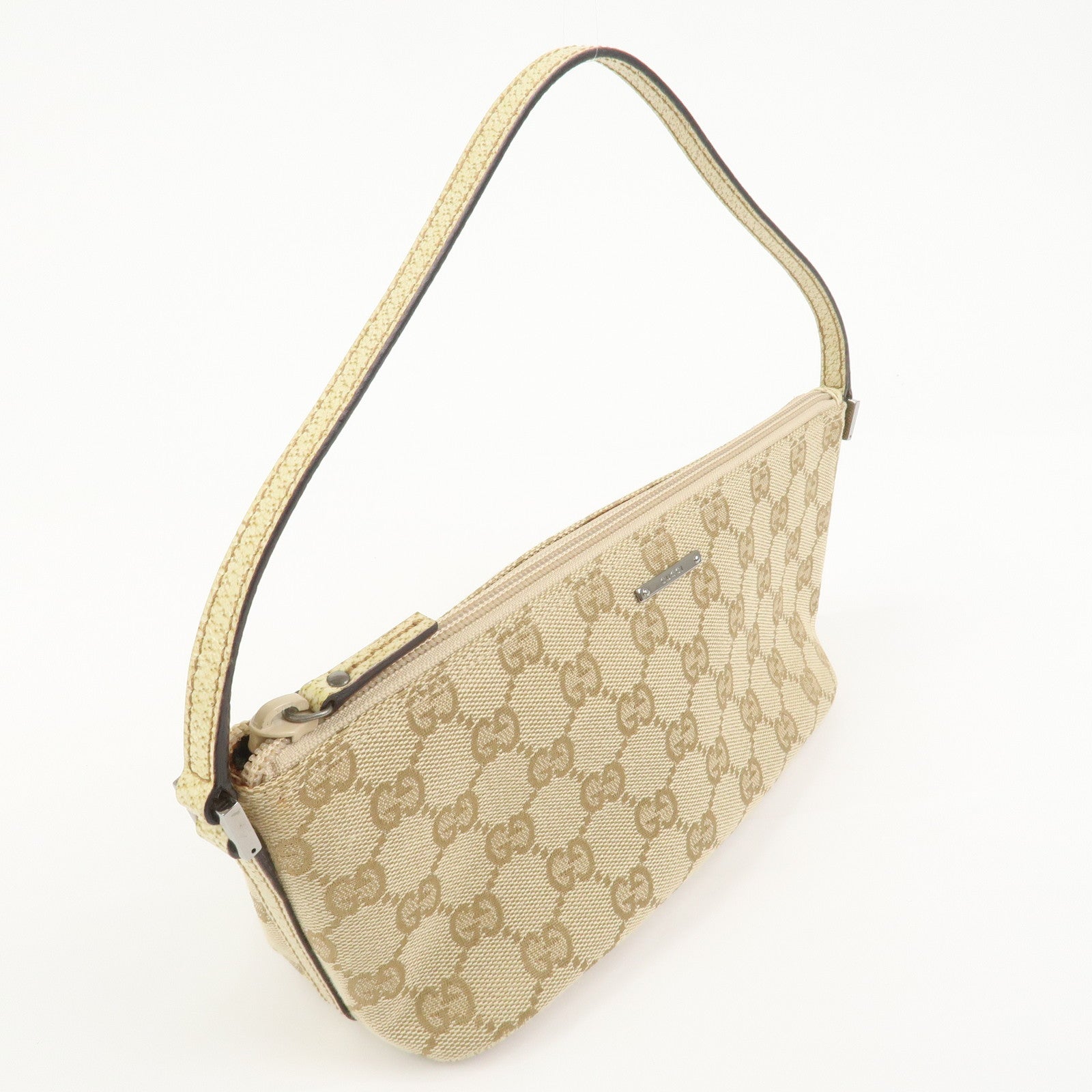 GUCCI Boat Bag GG Canvas Leather Hand Bag Beige 07198