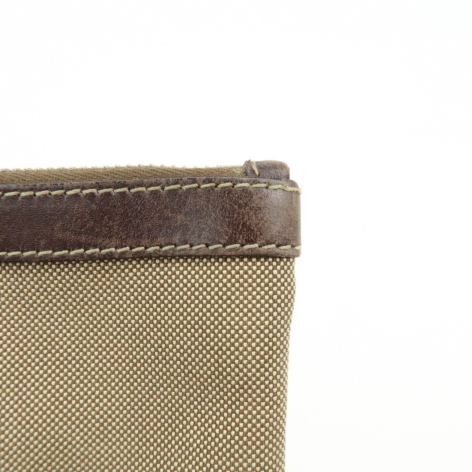 PRADA Logo Jacquard Canvas Leather Clutch Bag Pouch Khaki