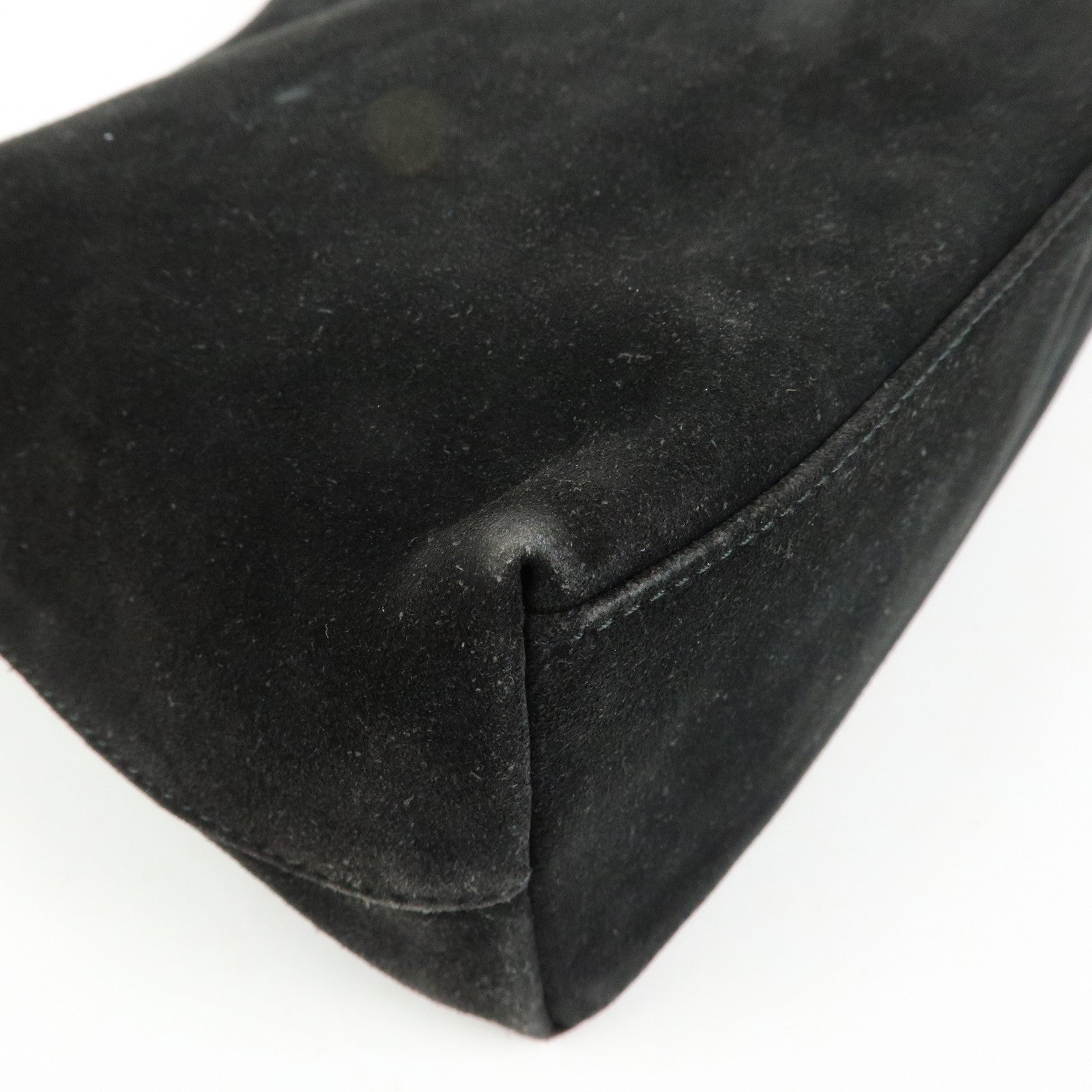 GUCCI Bamboo Suede Shoulder Bag Hand Bag Black 001.3244