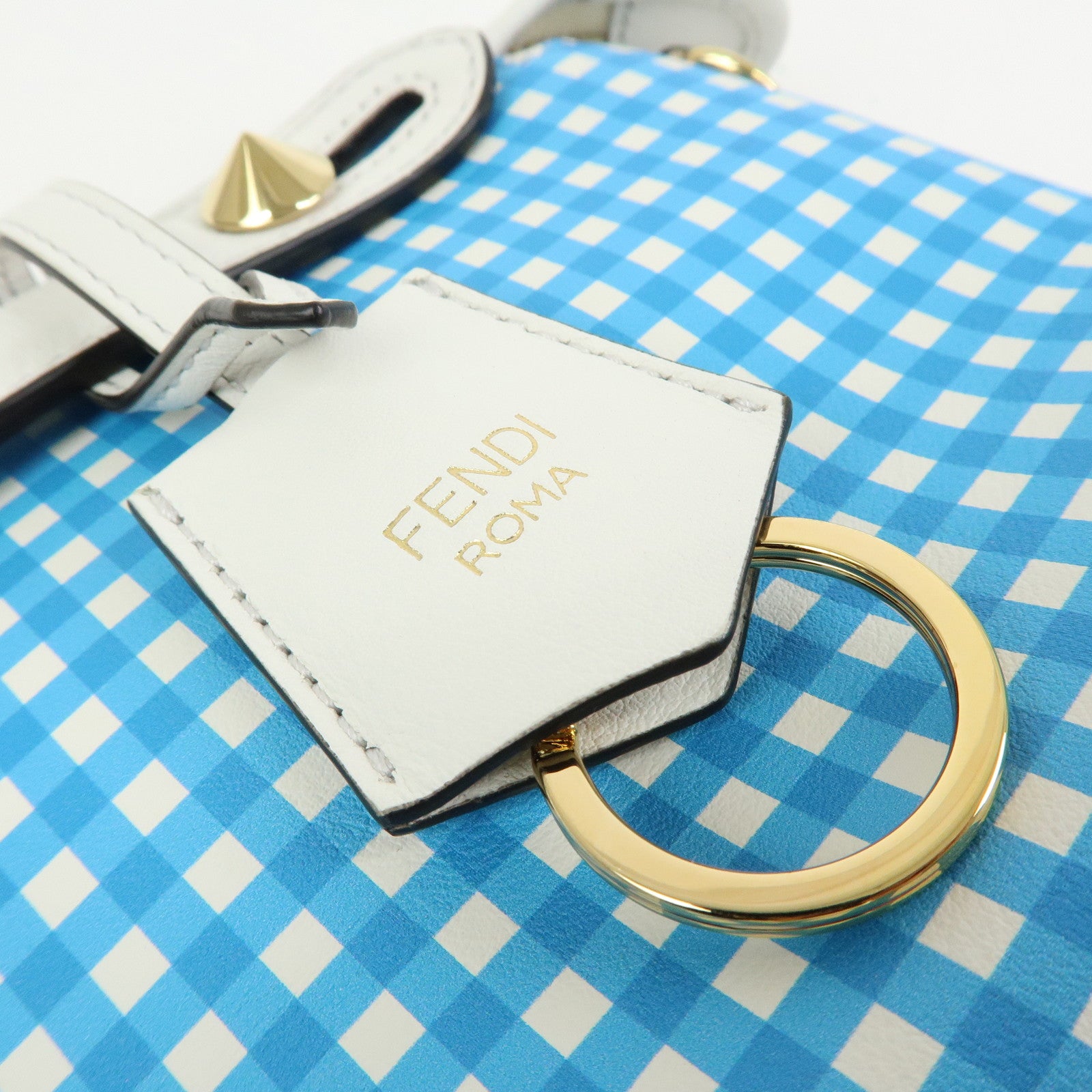 FENDI By The Way Leather 2Way Shoulder Bag Gingham Plaid 8BL145