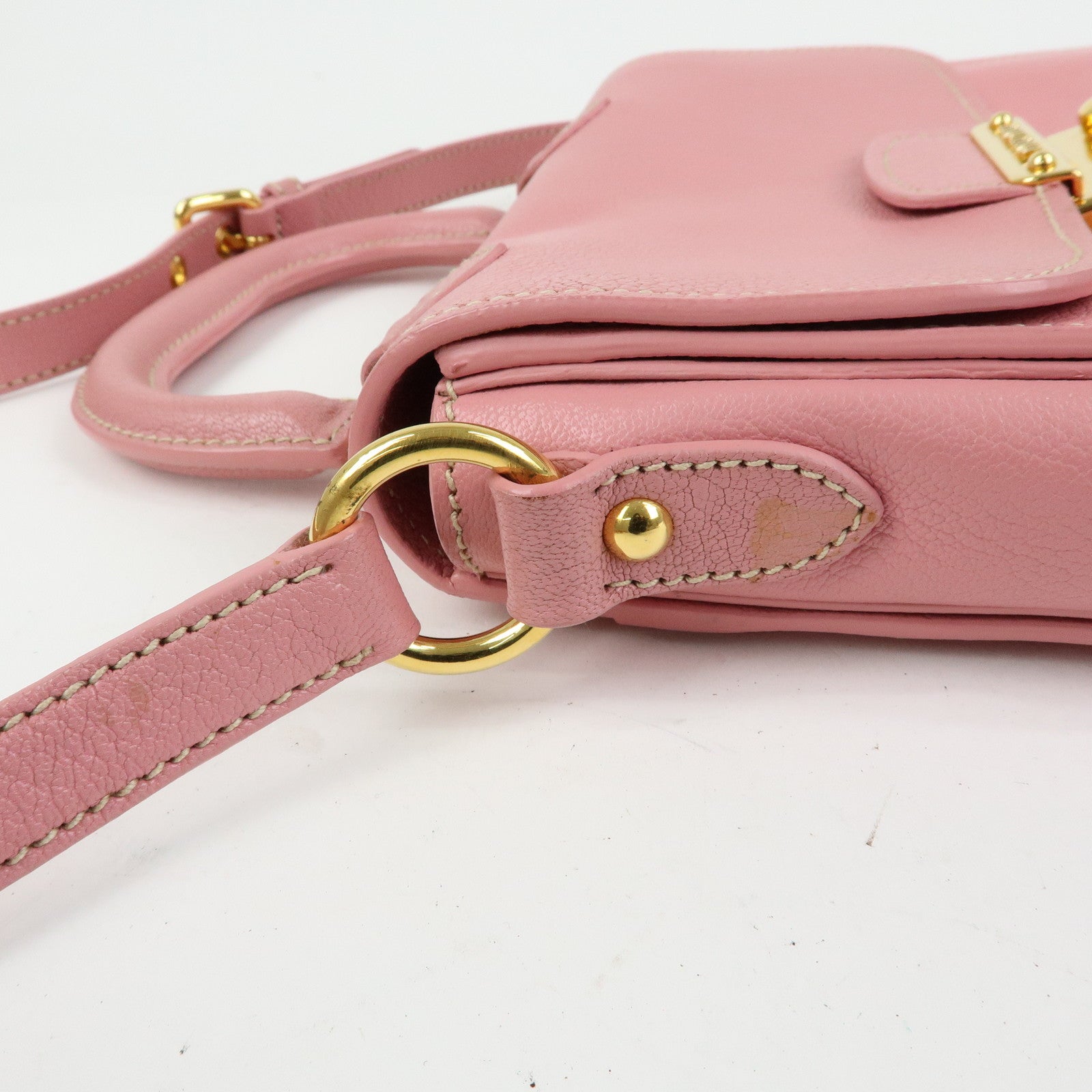 MIU MIU Madras Leather Top Handle 2Way Bag Hand Bag Pink RN0717