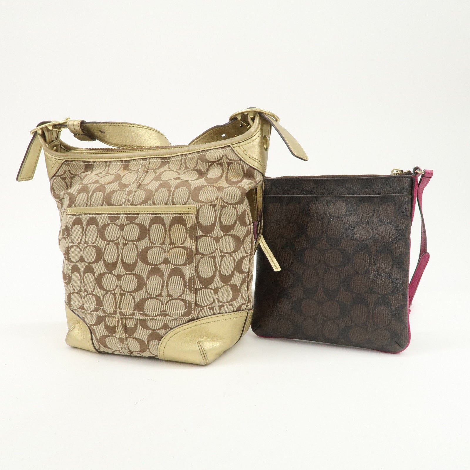 COACH Signature Canvas Leather Set of 2 Shoulder Bag Crossbody Bag