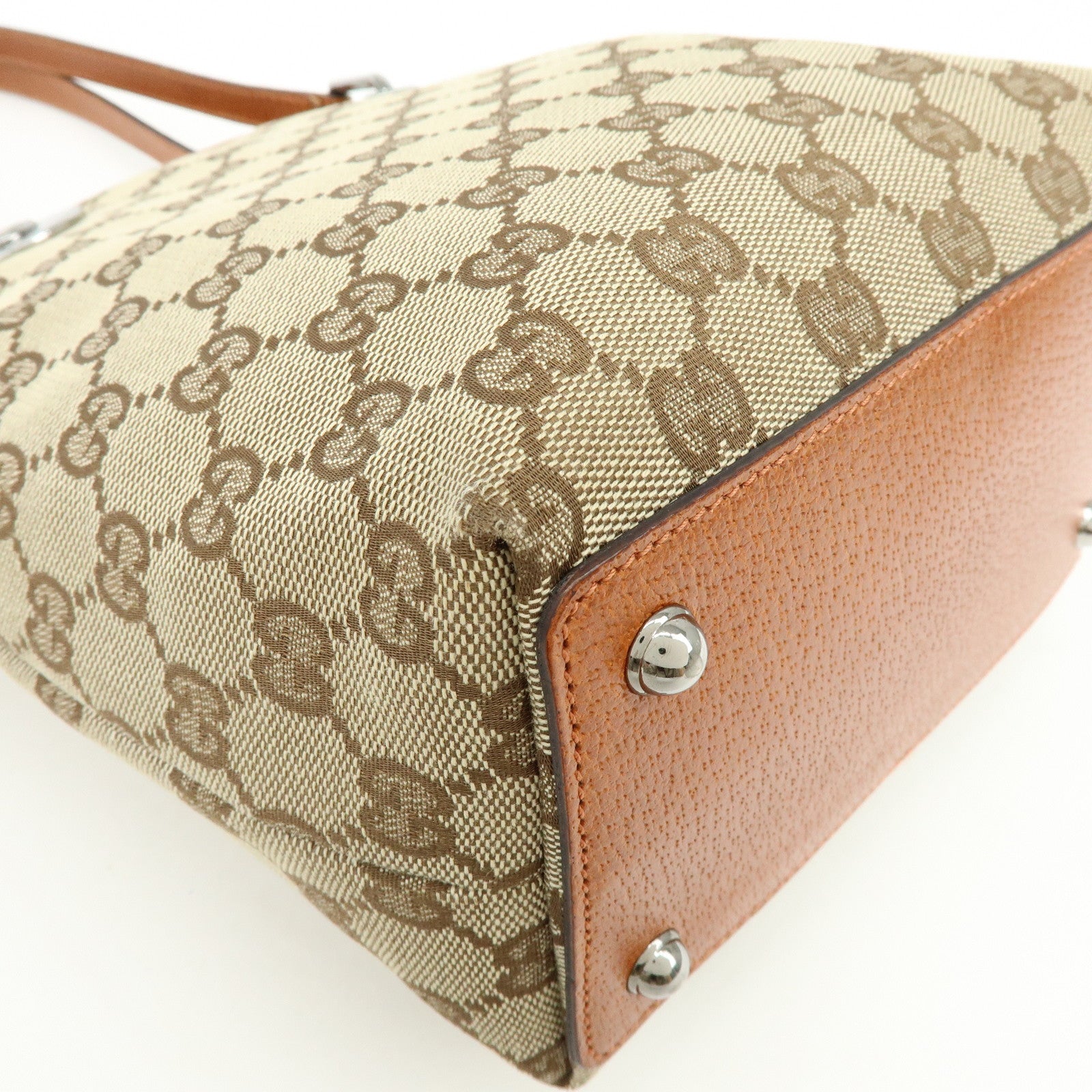 GUCCI GG Canvas Leather Tote Bag Hand Bag Brown 120840