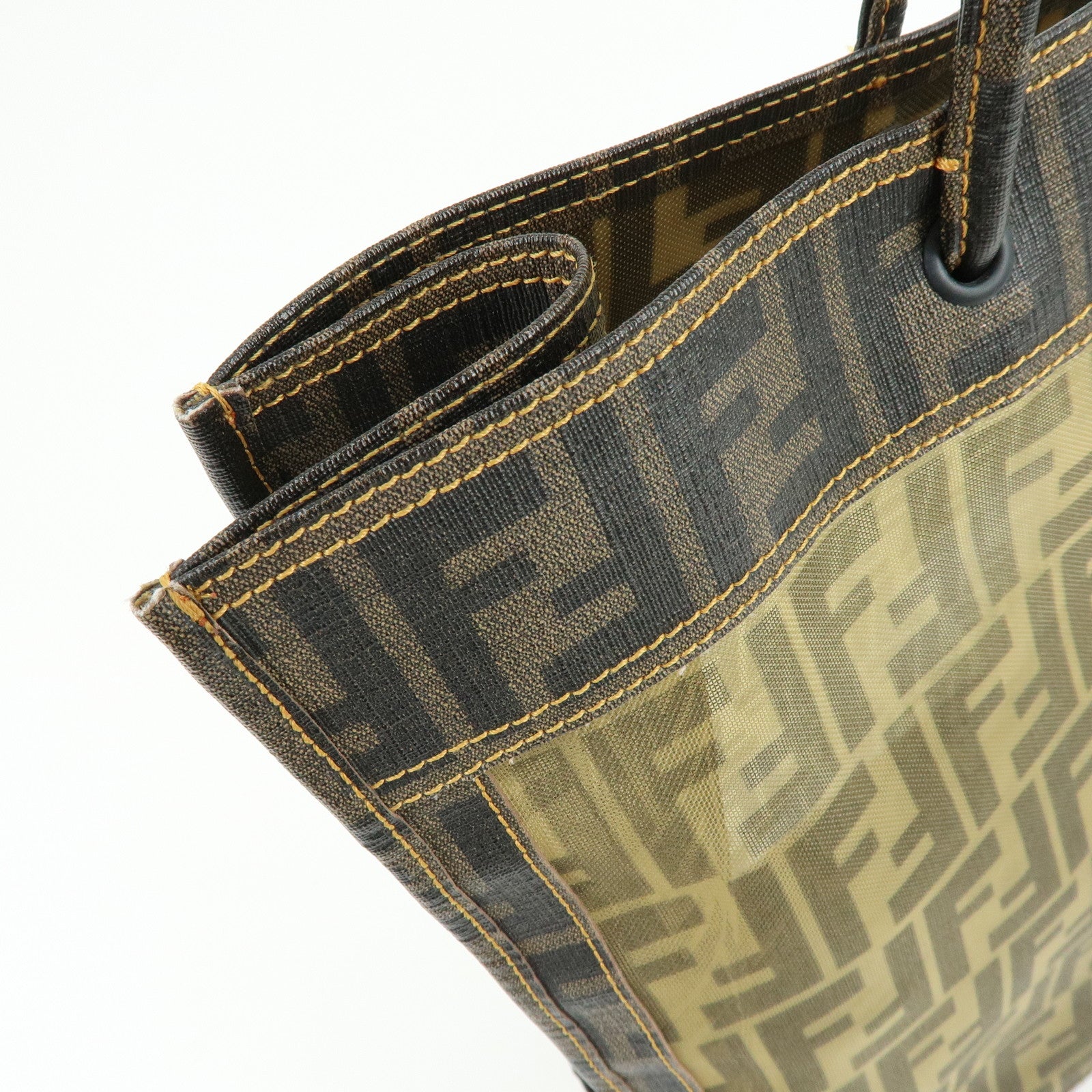 FENDI Zucca Mesh PVC Coated Tote Bag Shoulder Bag Brown 8BH184